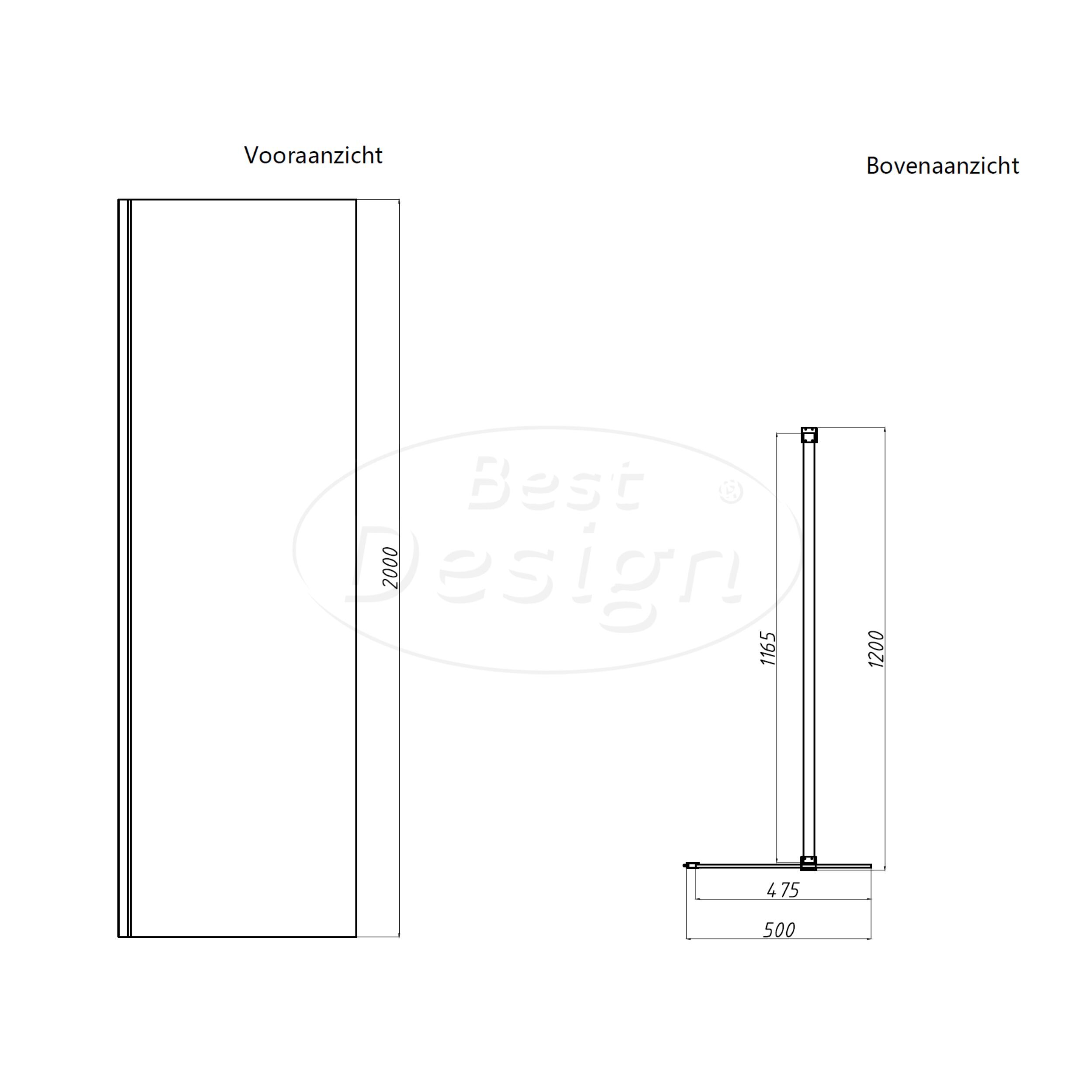 'Dalis-500-Nancy' inloopdouche NANO 8mm glas mat-goud - Artikelnr.: 4014900