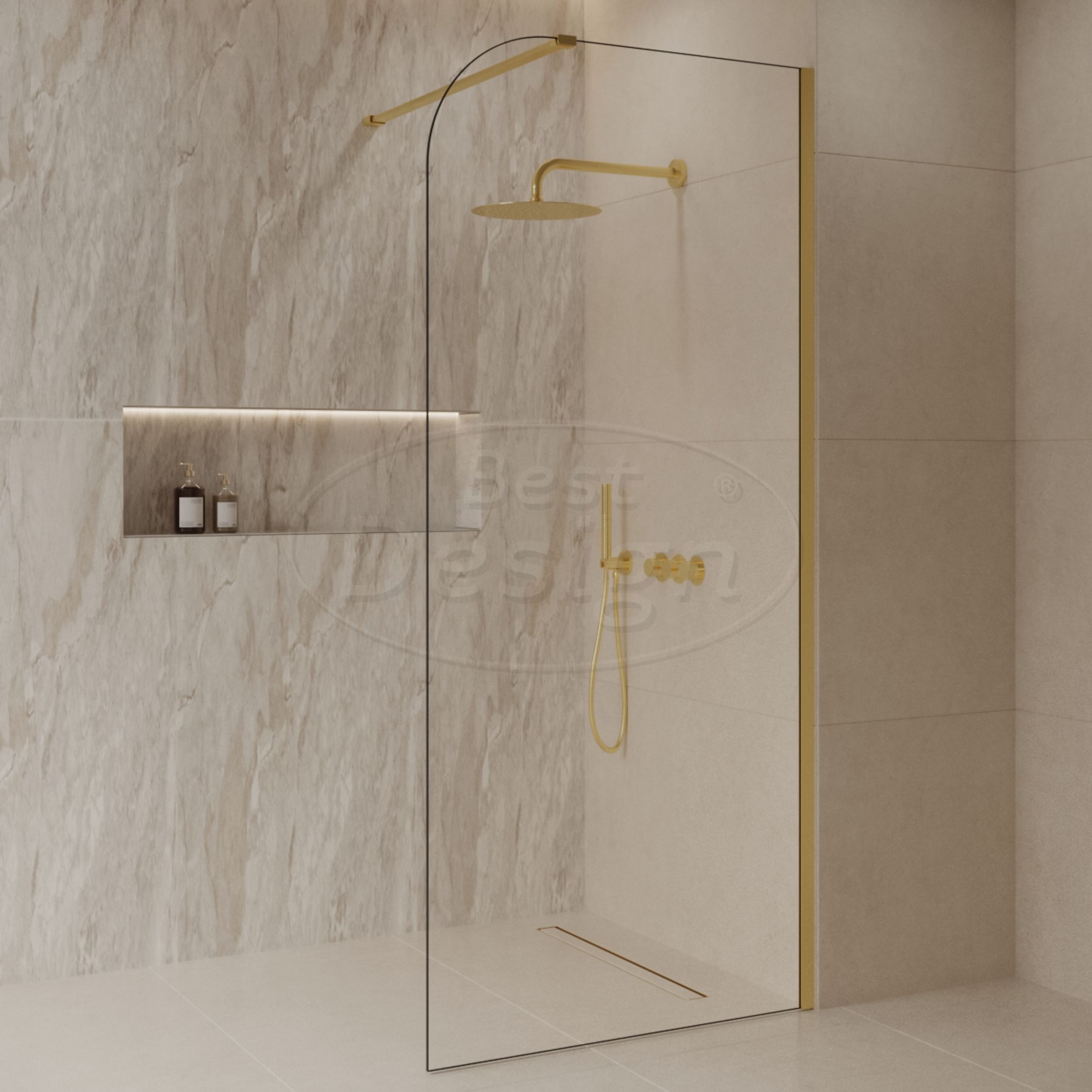 'Dalis-Curve-900-Nancy' inloopdouche NANO 8mm glas mat-goud - Artikelnr.: 4026730