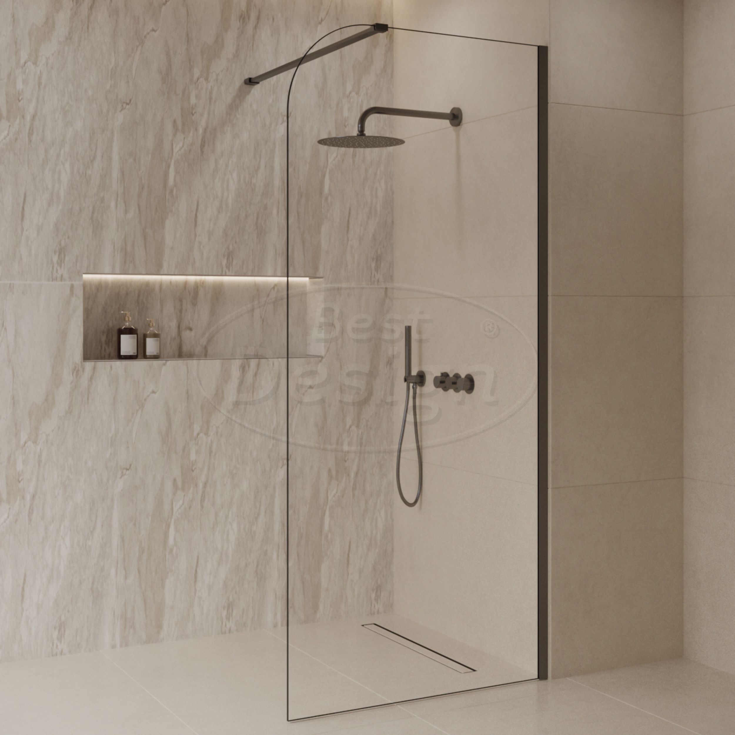 'Dalis-Curve-1200-Moya' inloopdouche NANO 8mm glas gunmetal - Artikelnr.: 4026790