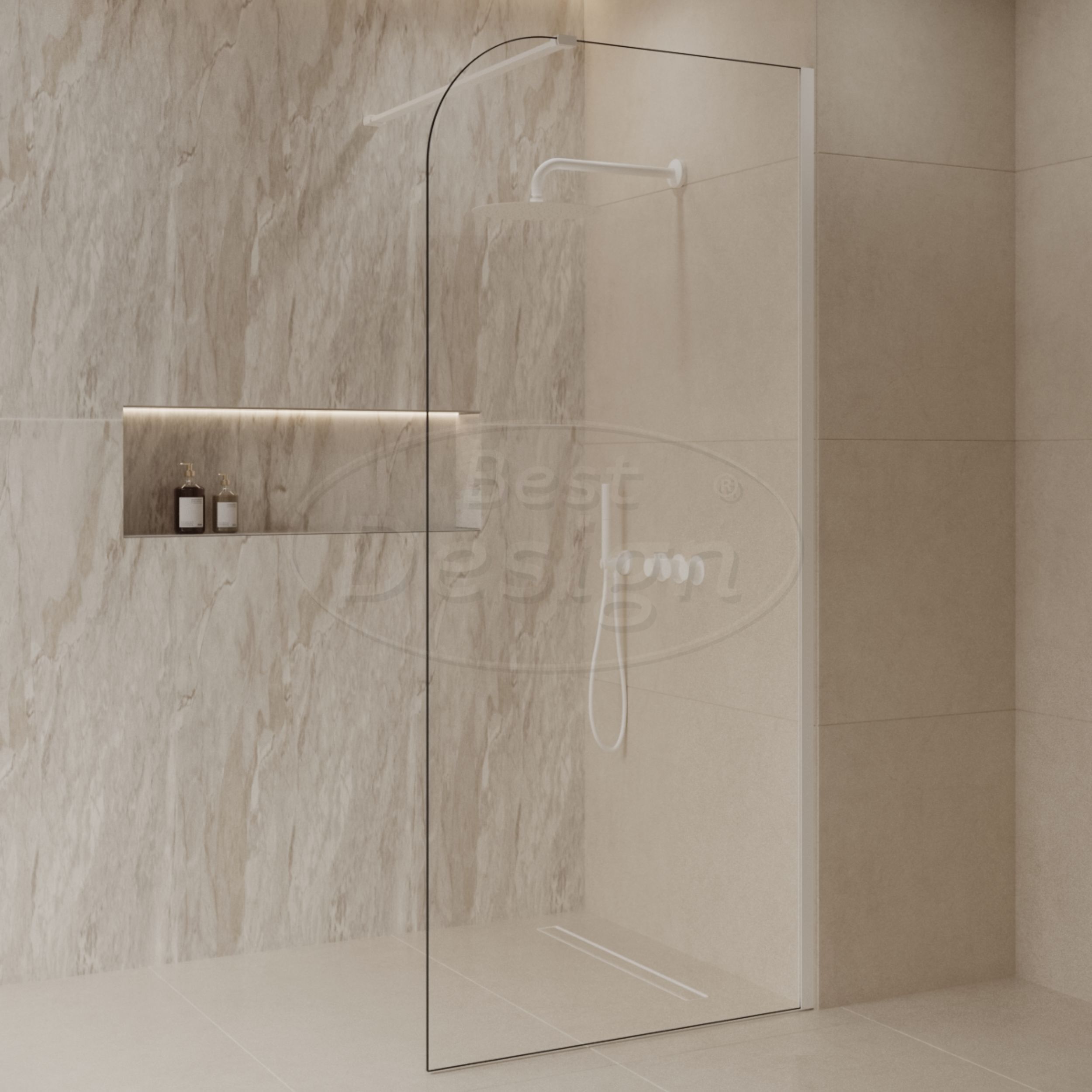 'Dalis-Curve-1000-White' inloopdouche NANO 8mm glas mat-wit - Artikelnr.: 4026820