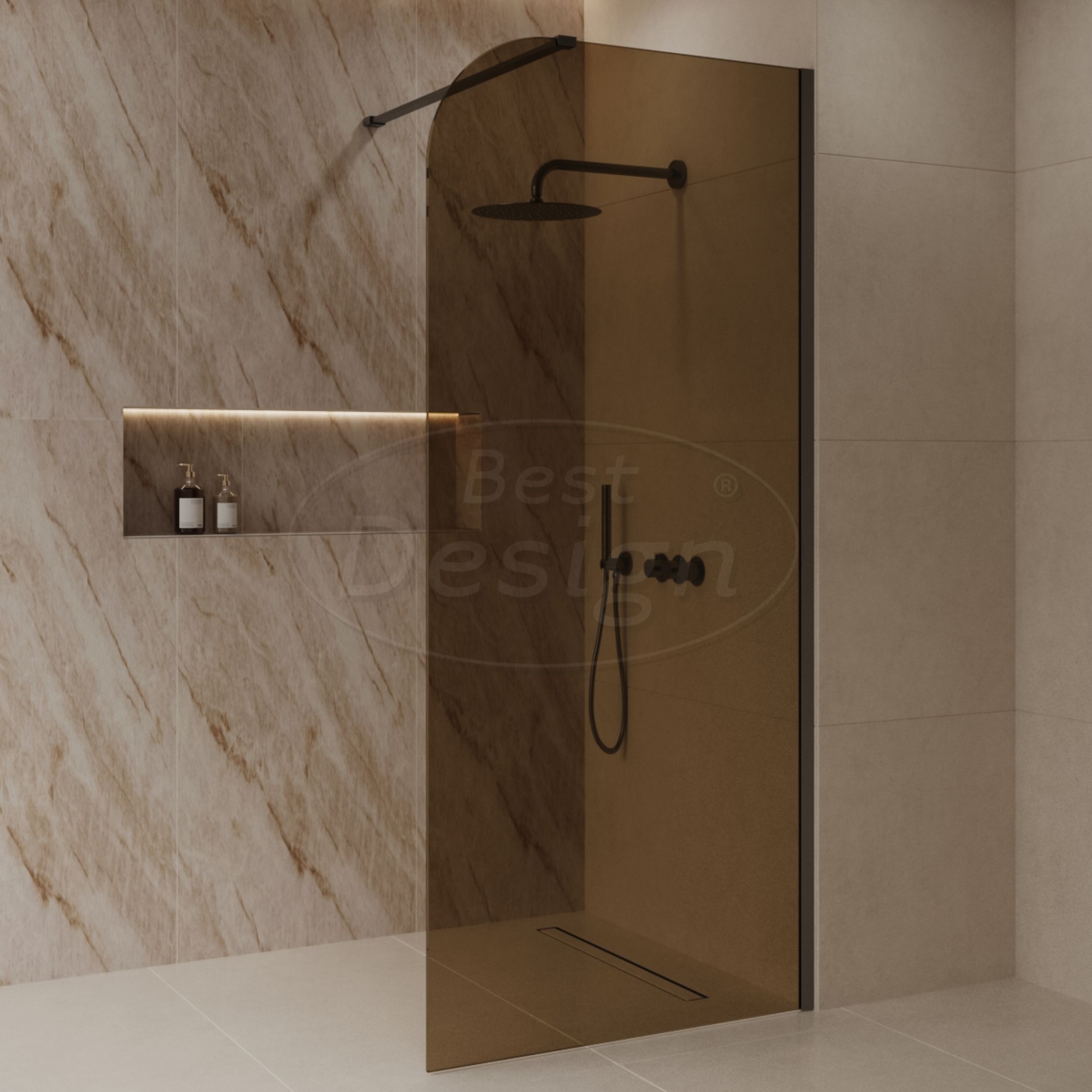 Best-Design 'Dalis-Curve-1200-Moya-Amber' inloopdouche NANO 8mm glas - Artikelnr.: 4027070