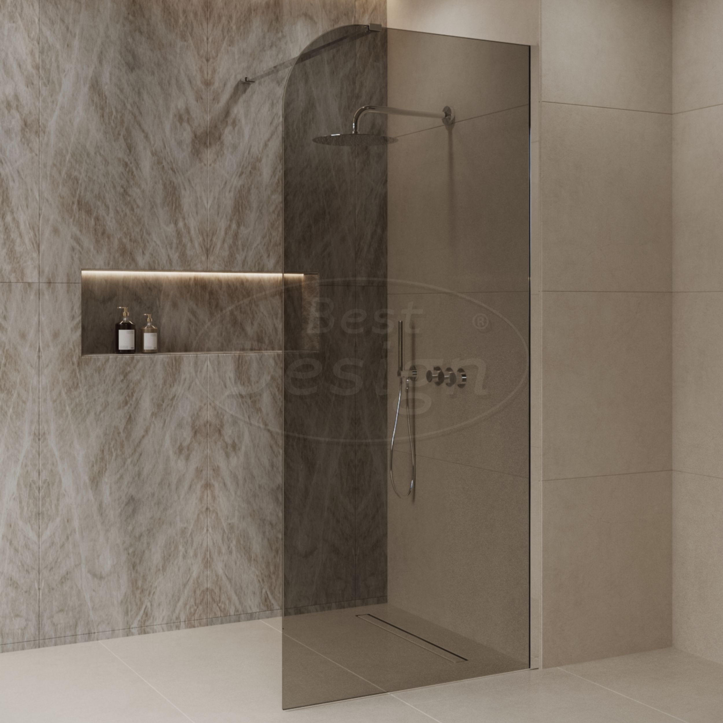 Best-Design 'Dalis-Curve-1200-Chroom-Mocha' inloopdouche NANO 8mm glas - Artikelnr.: 4027270