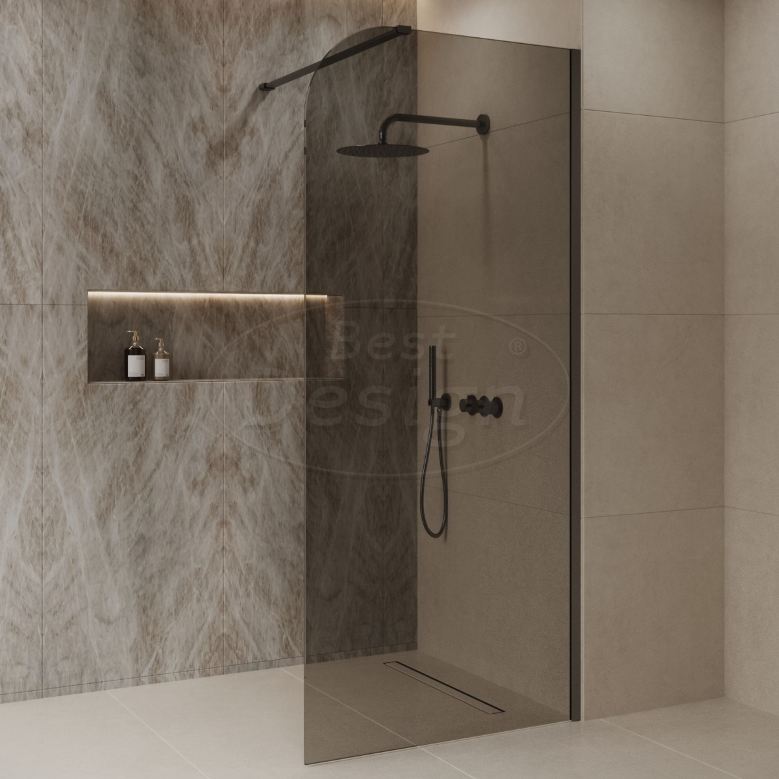 Best-Design 'Dalis-Curve-900-Moya-Mocha' inloopdouche NANO 8mm glas - Artikelnr.: 4027330