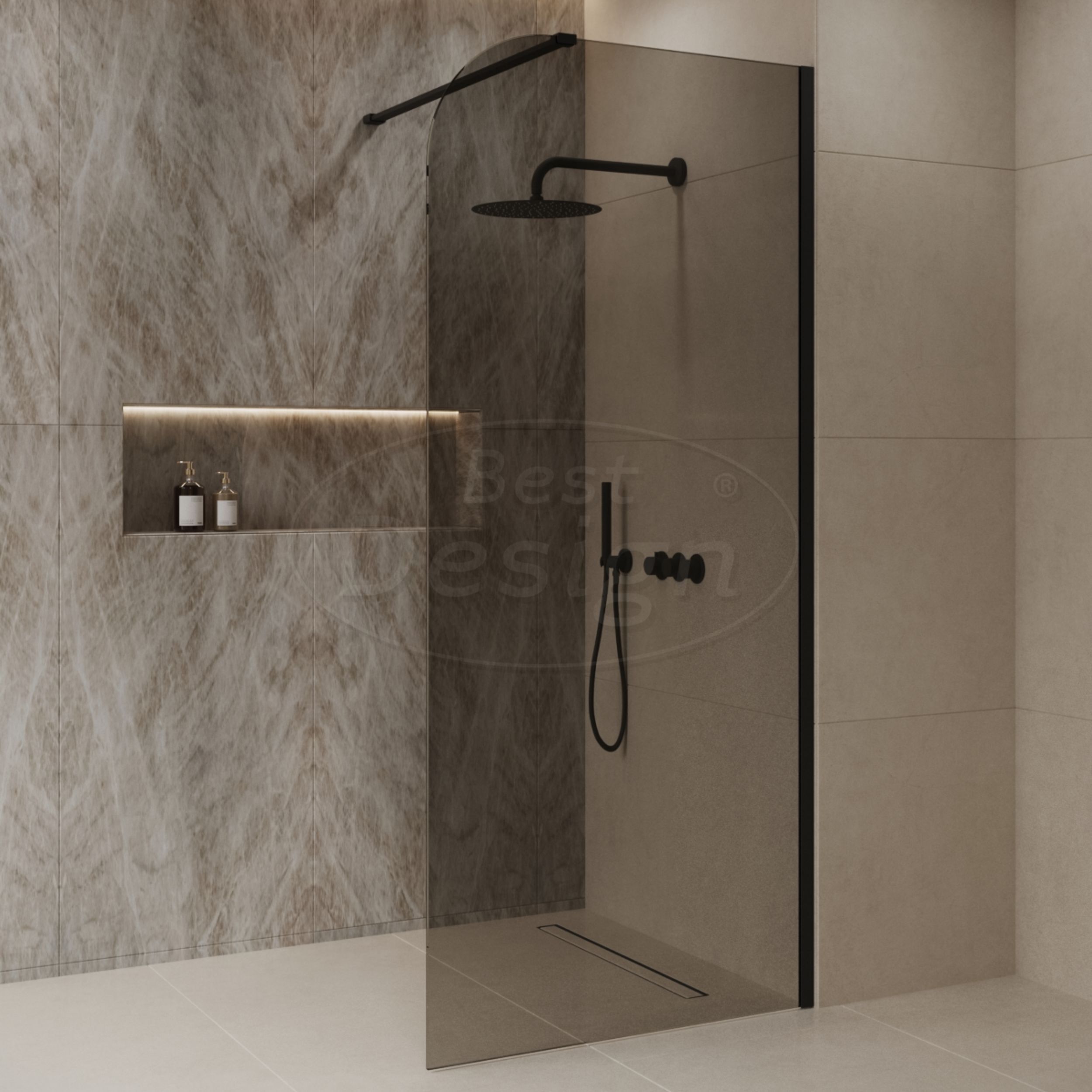 Best-Design 'Dalis-Curve-800-Nero-Mocha' inloopdouche NANO 8mm glas - Artikelnr.: 4027400