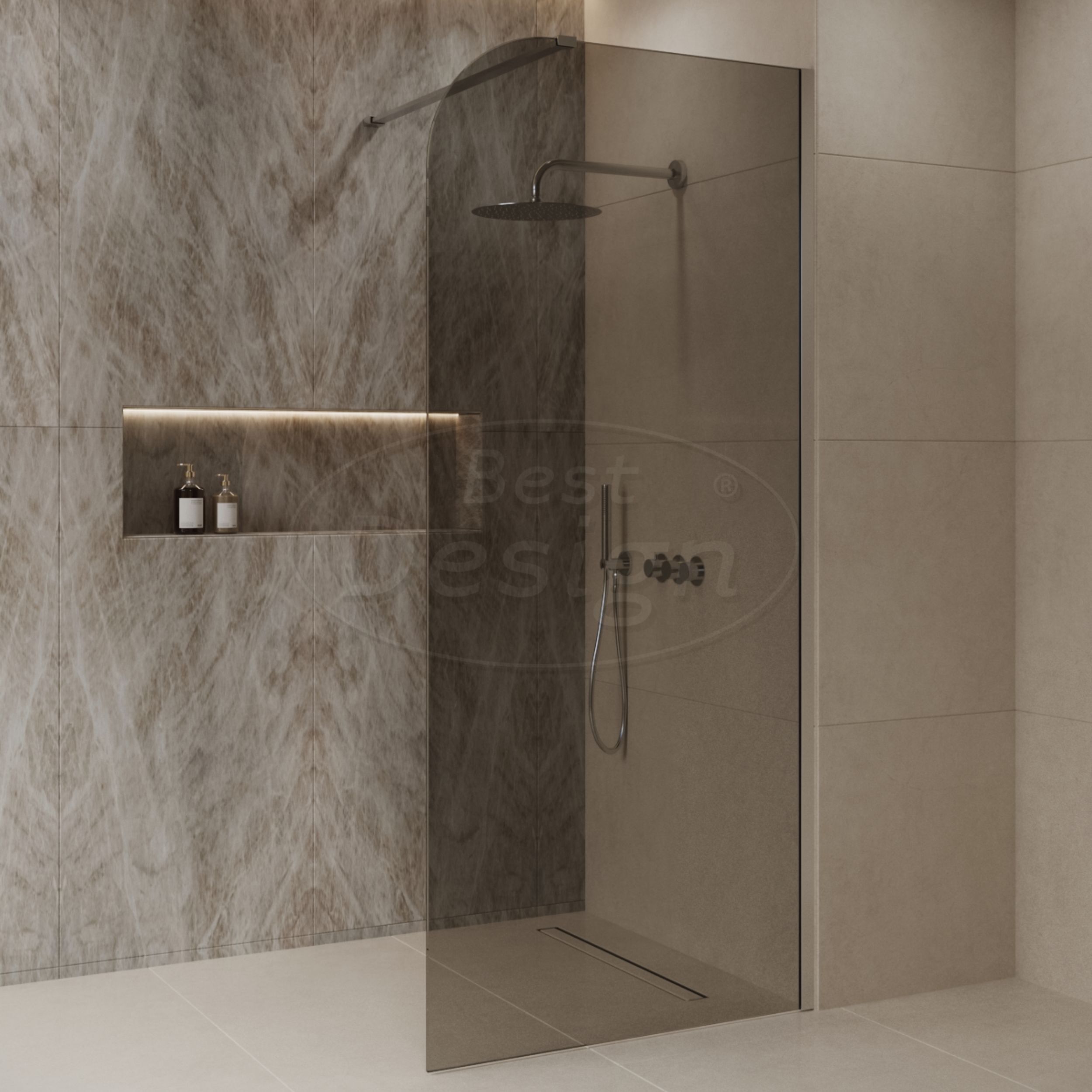 Best-Design 'Dalis-Curve-800-Ore-Mocha' inloopdouche NANO 8mm glas - Artikelnr.: 4027440