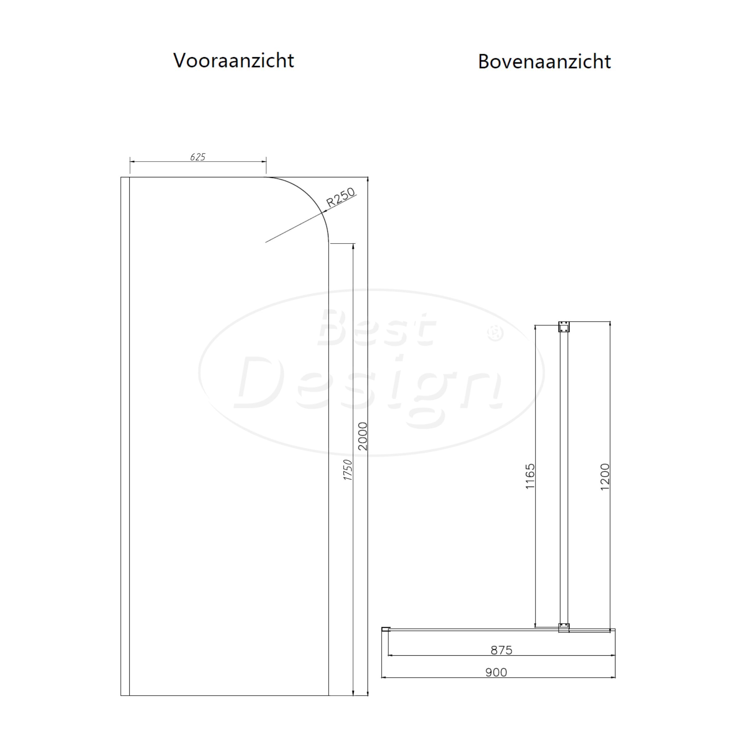 'Dalis-Curve-900-Nancy' inloopdouche NANO 8mm glas mat-goud - Artikelnr.: 4026730