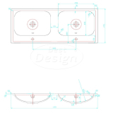 "Bora" Espresso Brown onderkast + duo wastafel zonder kraangaten 120cm - Artikelnr.: 4030310