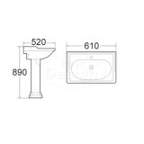 Liberty "London" wastafel + zuil 61x52x89cm - Artikelnr.: 4019810