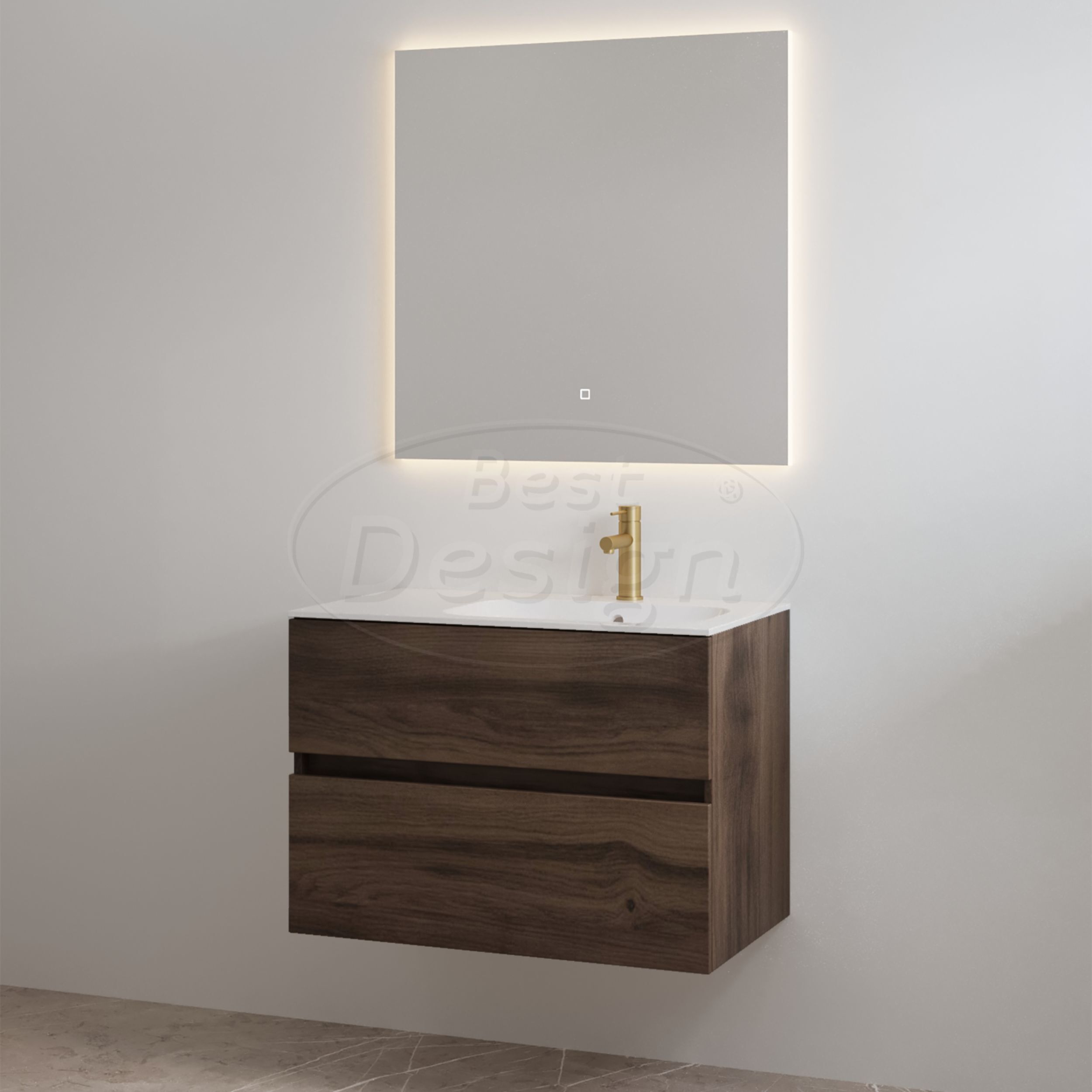 "Splash-80" Espresso Brown onderkast + wastafel met kraangat 80cm - Artikelnr.: 4030300