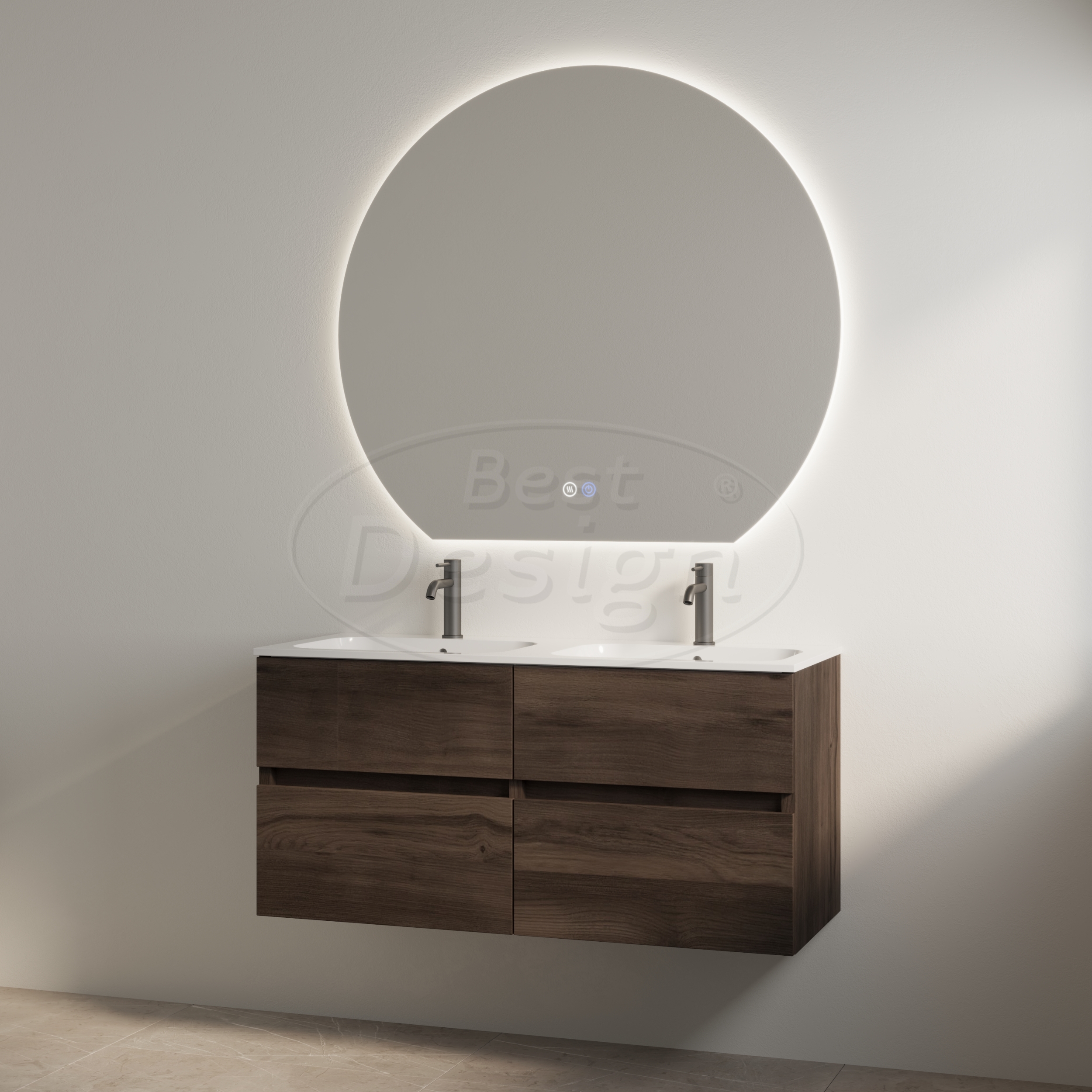 "Bora" Espresso-Brown onderkast + duo wastafel met 2 kraangaten 120cm - Artikelnr.: 4030320