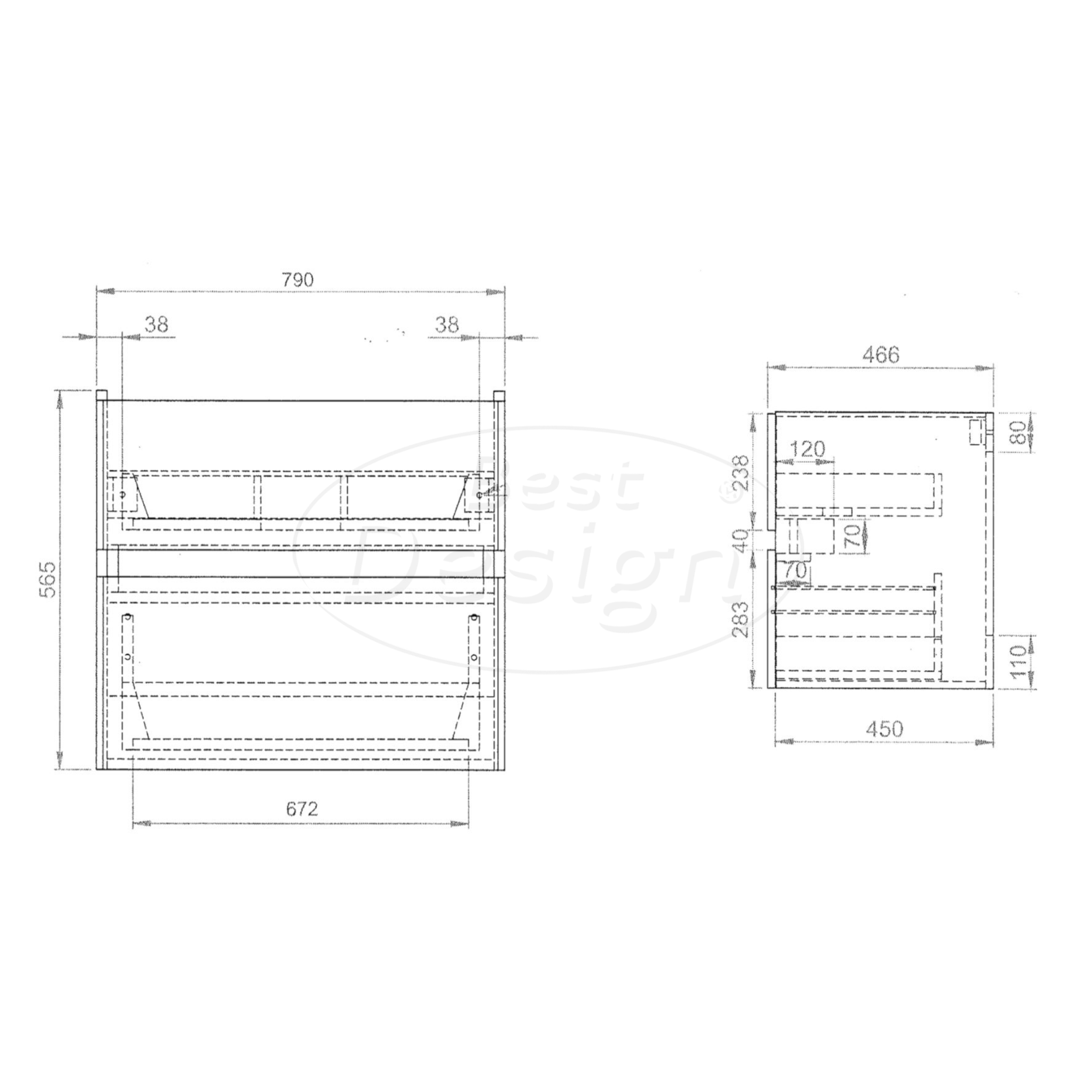 "Splash-80" Espresso-Brown onderkast + wastafel zonder kraangat 80cm - Artikelnr.: 4030290