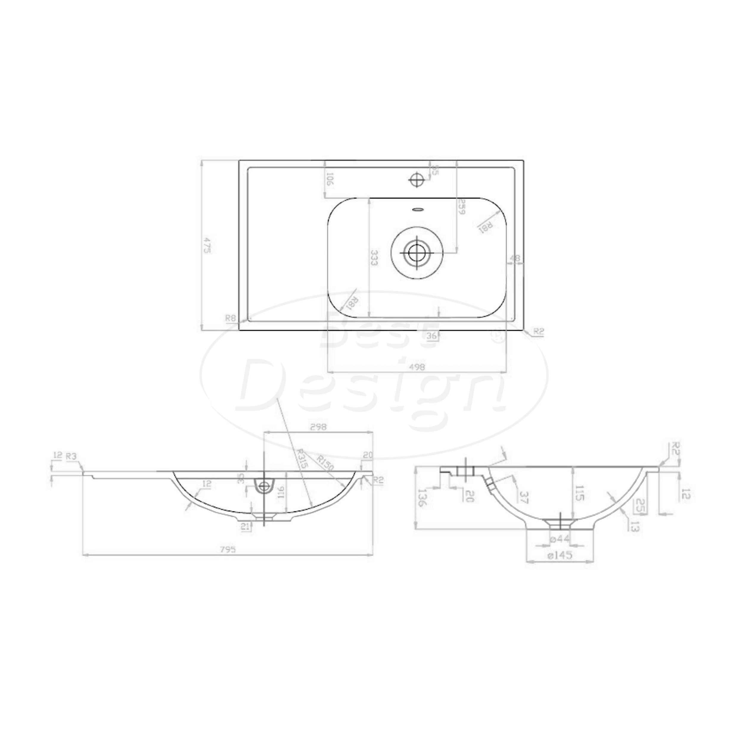 "Splash-80" Espresso Brown onderkast + wastafel met kraangat 80cm - Artikelnr.: 4030300