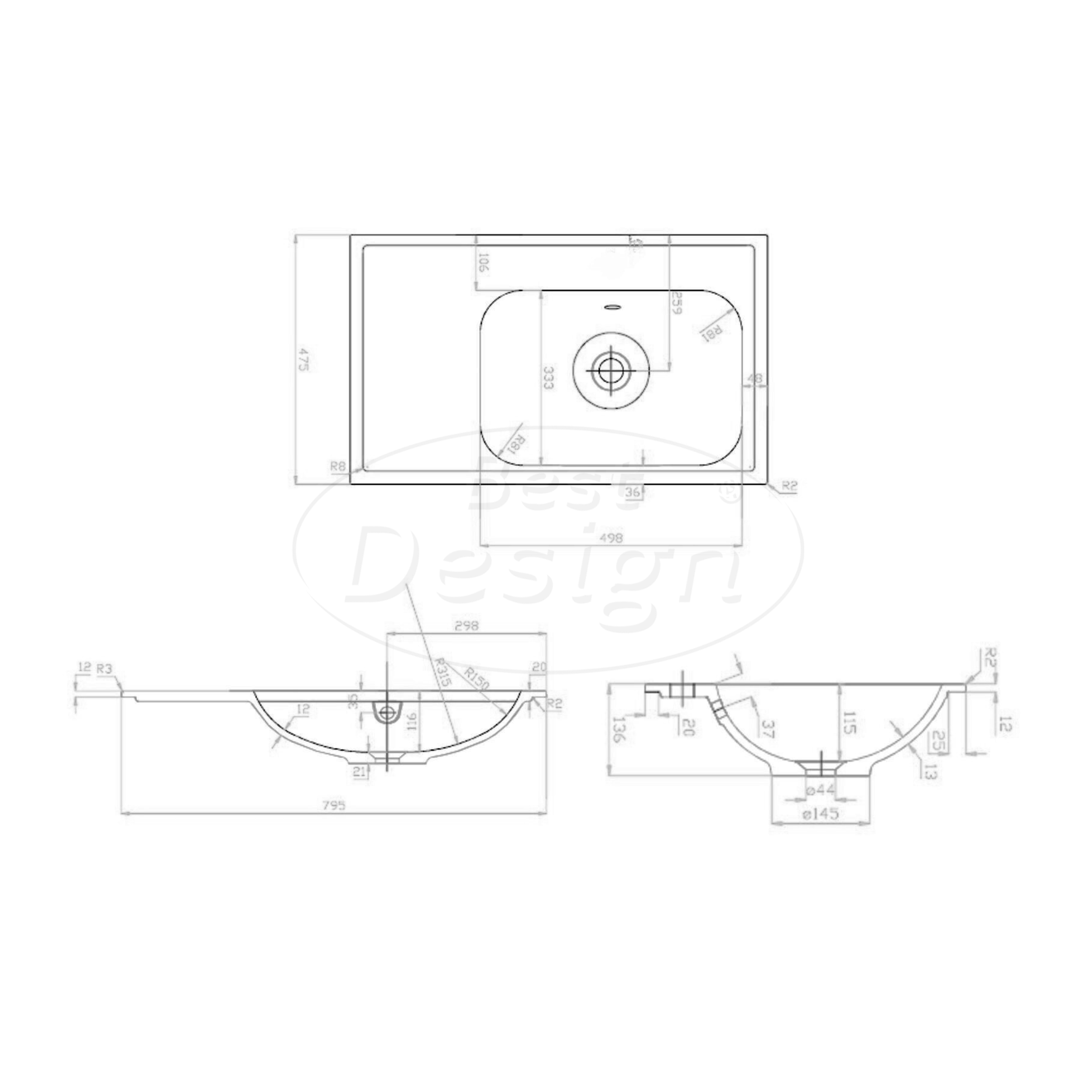 "Splash-80" Espresso-Brown onderkast + wastafel zonder kraangat 80cm - Artikelnr.: 4030290