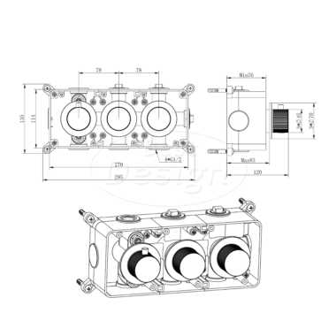 "High-End-Ore" RVS-304 thermostatische inbouw badkraan met uitloop en handdoucheset RVS - Artikelnr.: 4026510