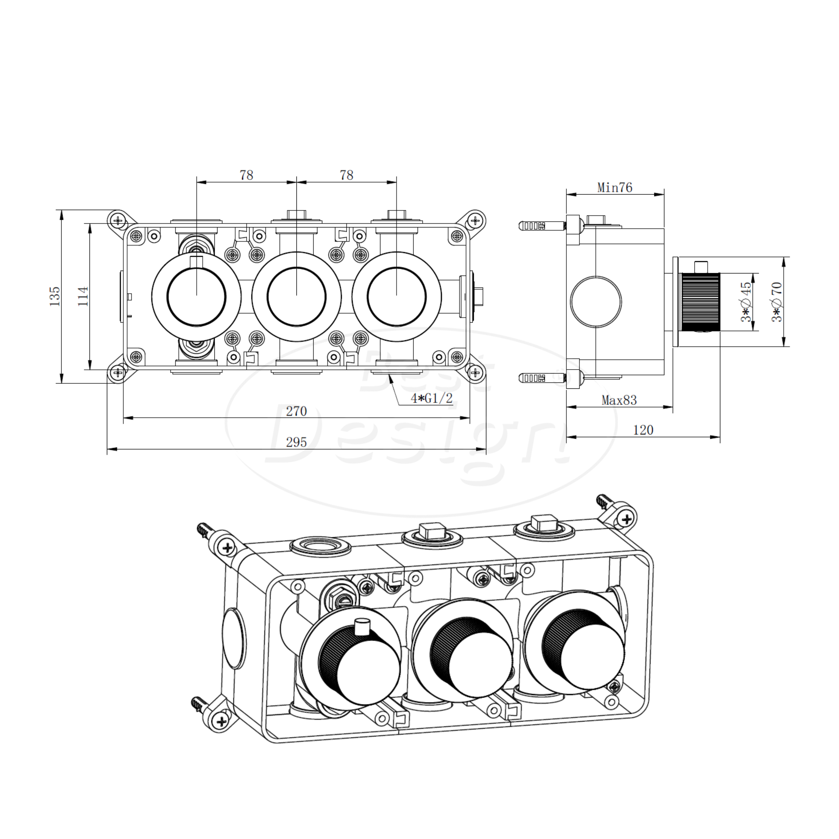 "High-End-Moya" RVS-304 thermostatische inbouw badkraan met uitloop en handdoucheset gunmetal - Artikelnr.: 4026530