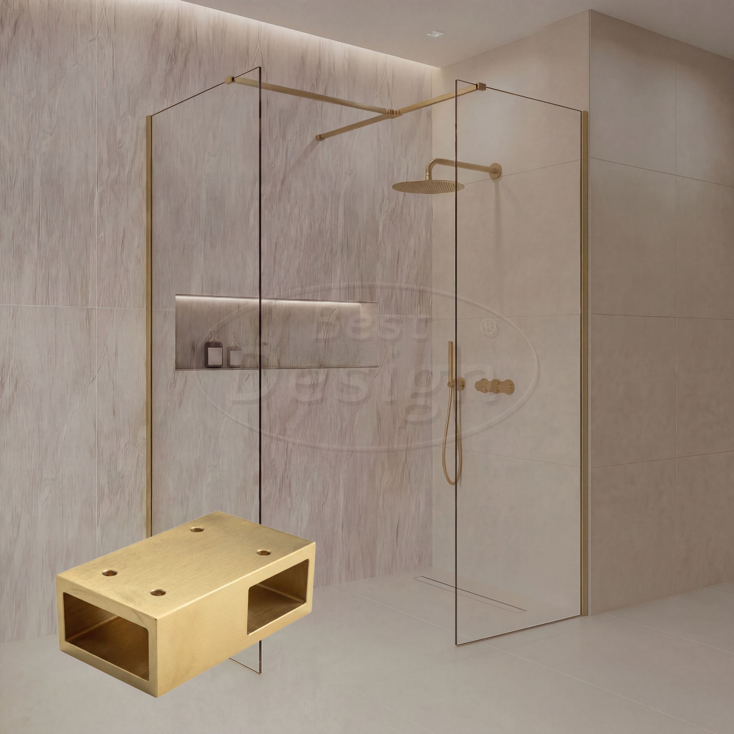 T-verbindingsstuk Mat-goud tbv. "Dalis" inloopdouche - Artikelnr.: 4024280