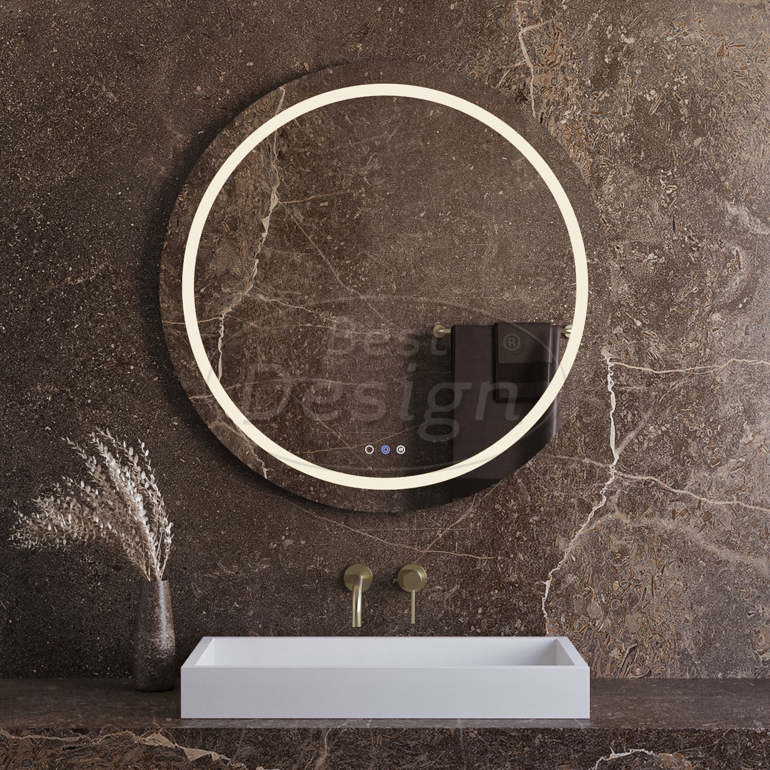 "Weissen" ronde spiegel incl.verwarming, 3 kleuren Direct & Indirect LED verlichting, dimbaar Ø 60 cm - Artikelnr.: 4025750