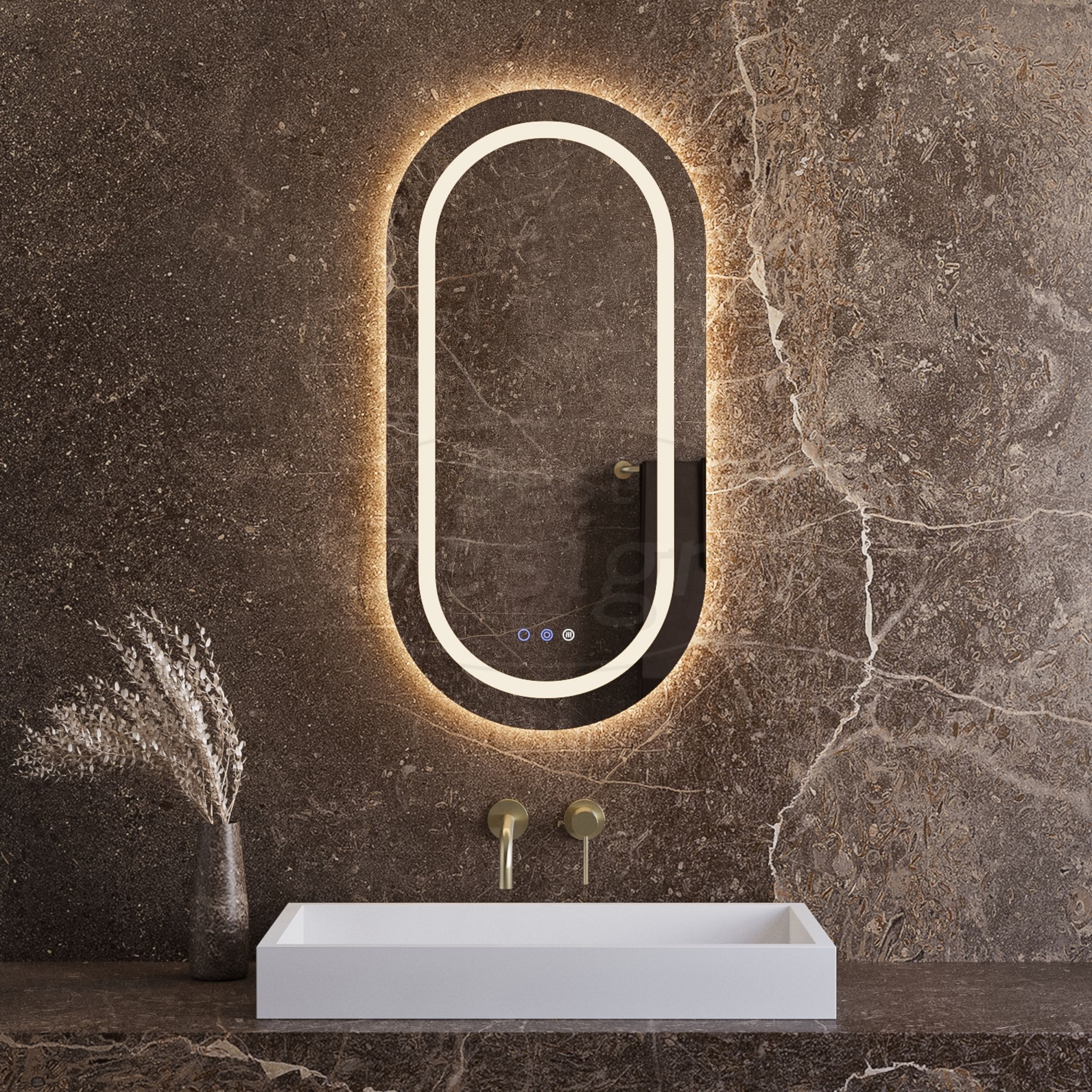 "Linden" ovale spiegel incl. verwarming, 3 kleuren Direct & Indirect LED verlichting, dimbaar 100 x 50 cm - Artikelnr.: 4025790