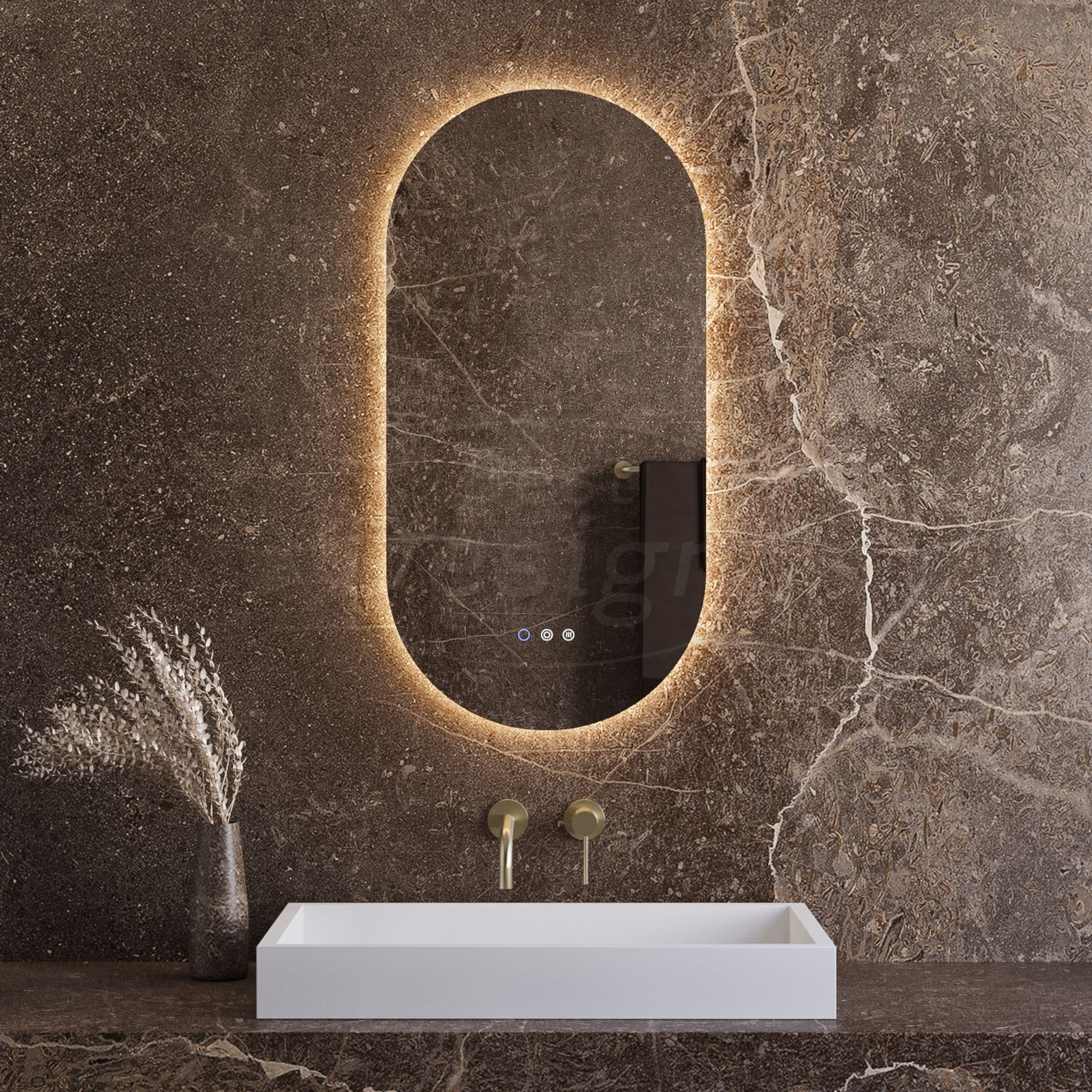 "Linden" ovale spiegel incl. verwarming, 3 kleuren Direct & Indirect LED verlichting, dimbaar 100 x 50 cm - Artikelnr.: 4025790