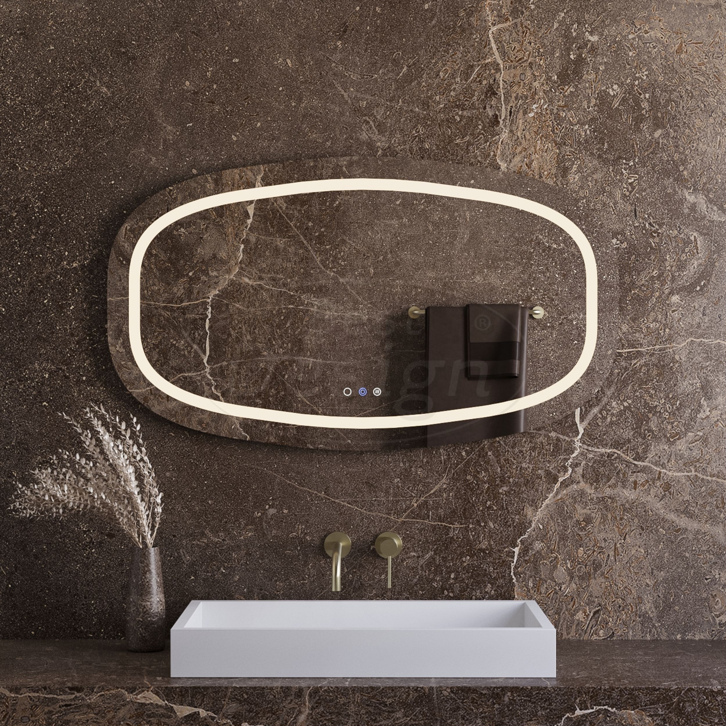 "Baunach" Deens-Ovaal spiegel incl.verwarming, 3 kleuren Direct & Indirect LED verlichting, dimbaar 120 x 70 cm - Artikelnr.: 4025810