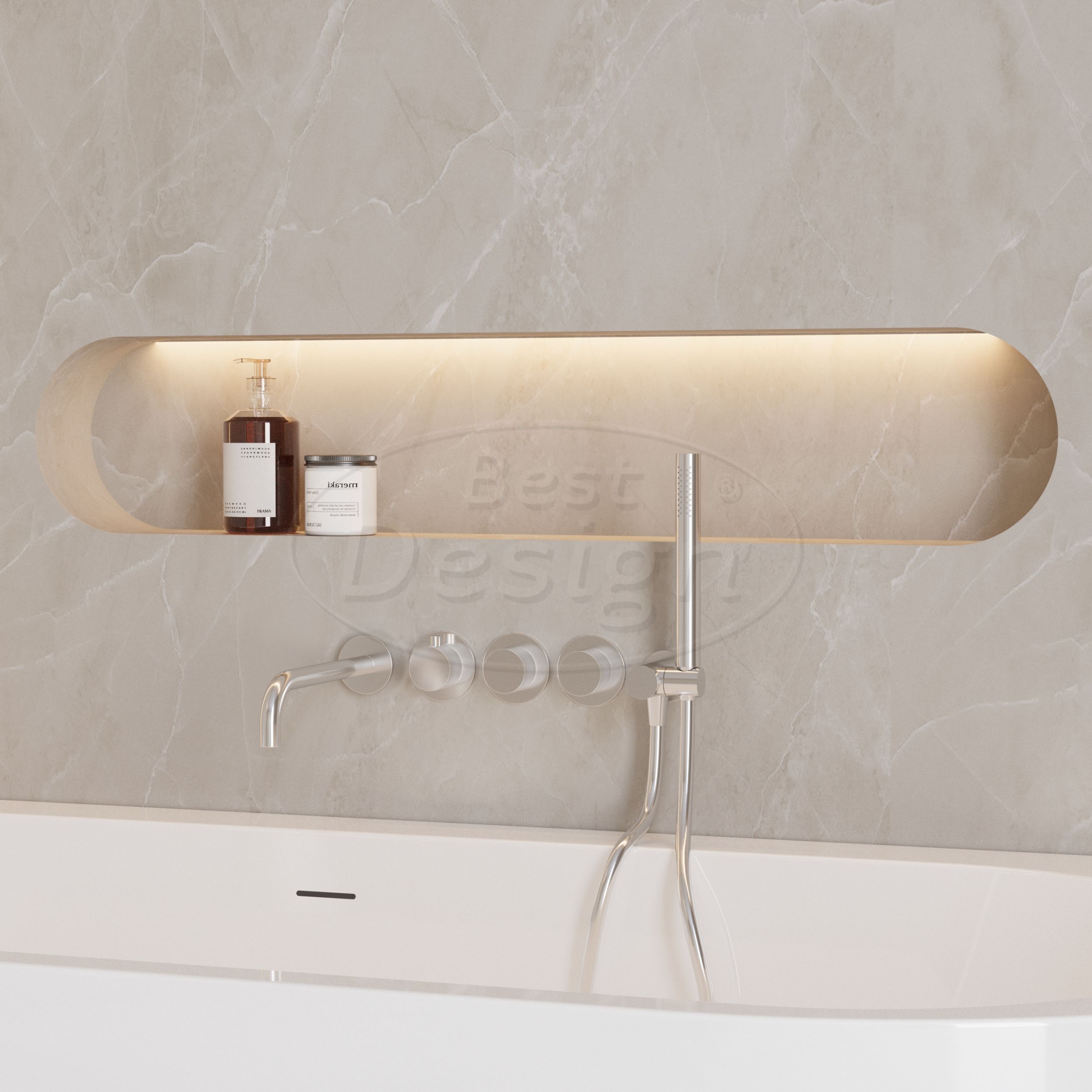 "High-End-Chrome" RVS-304 thermostatische inbouw badkraan met uitloop en handdoucheset Chroom - Artikelnr.: 4026490