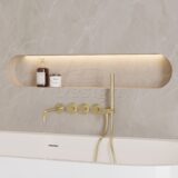 "High-End-Nancy" RVS-304 thermostatische inbouw badkraan met uitloop en handdoucheset mat-goud - Artikelnr.: 4026520