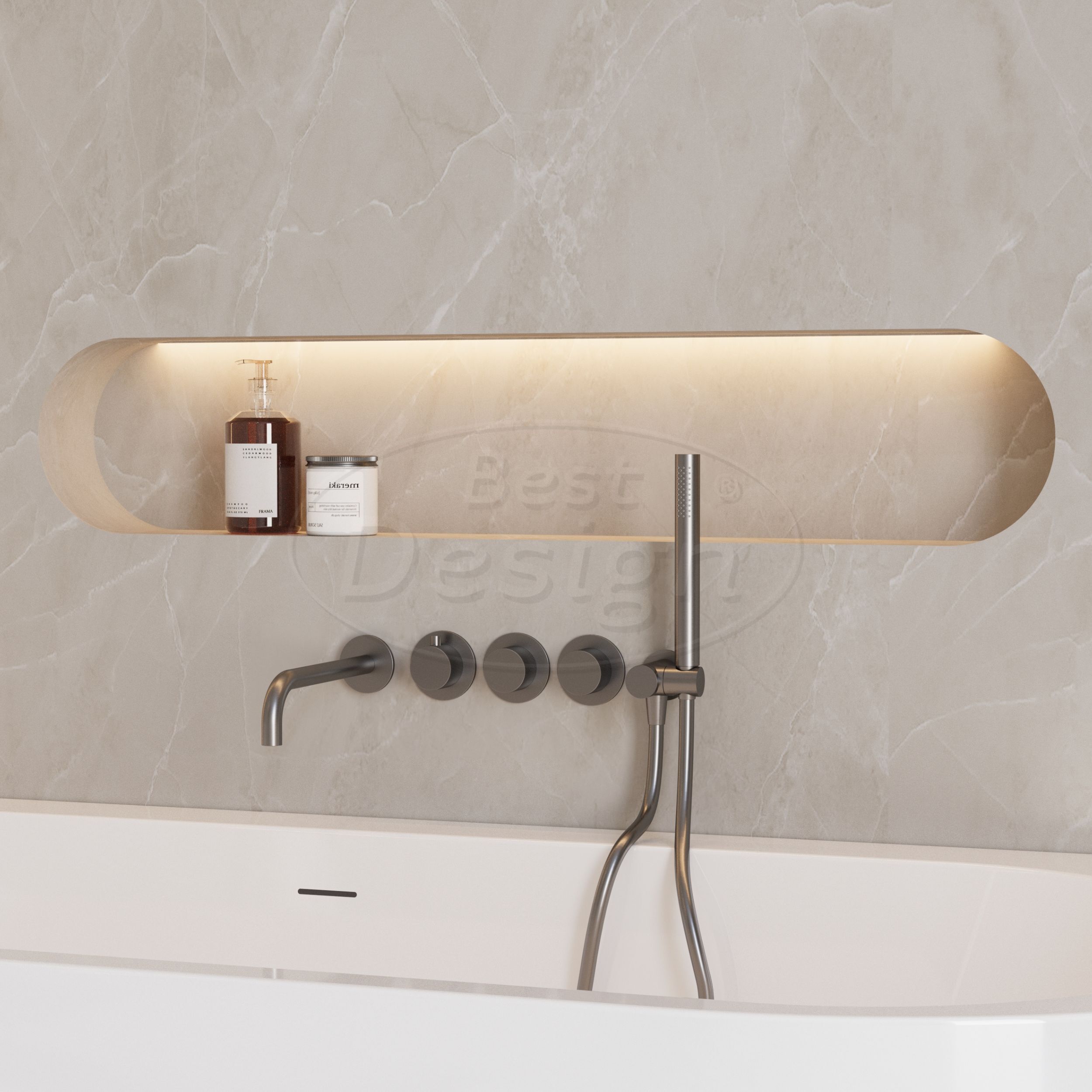 "High-End-Moya" RVS-304 thermostatische inbouw badkraan met uitloop en handdoucheset gunmetal - Artikelnr.: 4026530