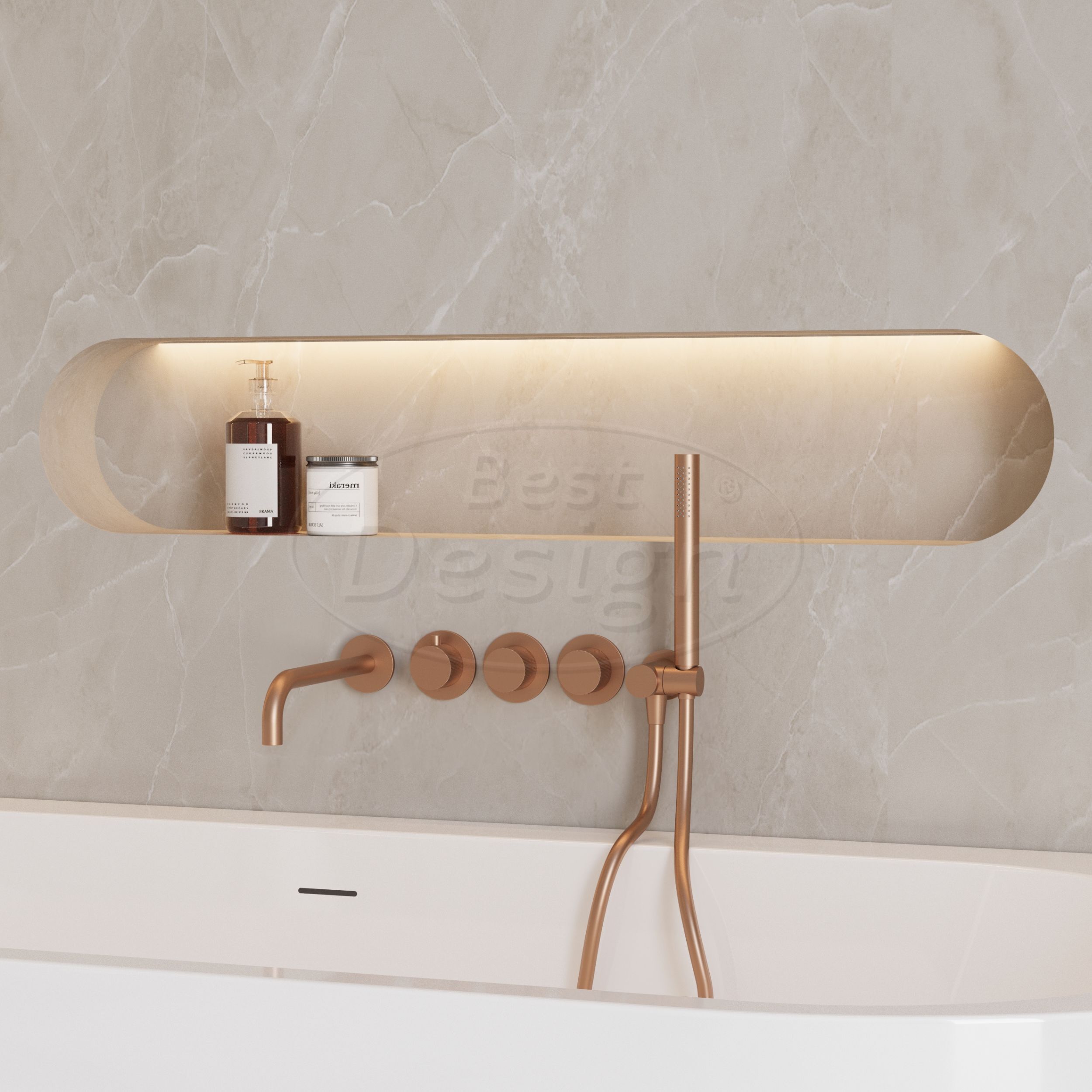 "High-End-Liora" RVS-304 thermostatische inbouw badkraan met uitloop en handdoucheset Desert Brown - Artikelnr.: 4026540