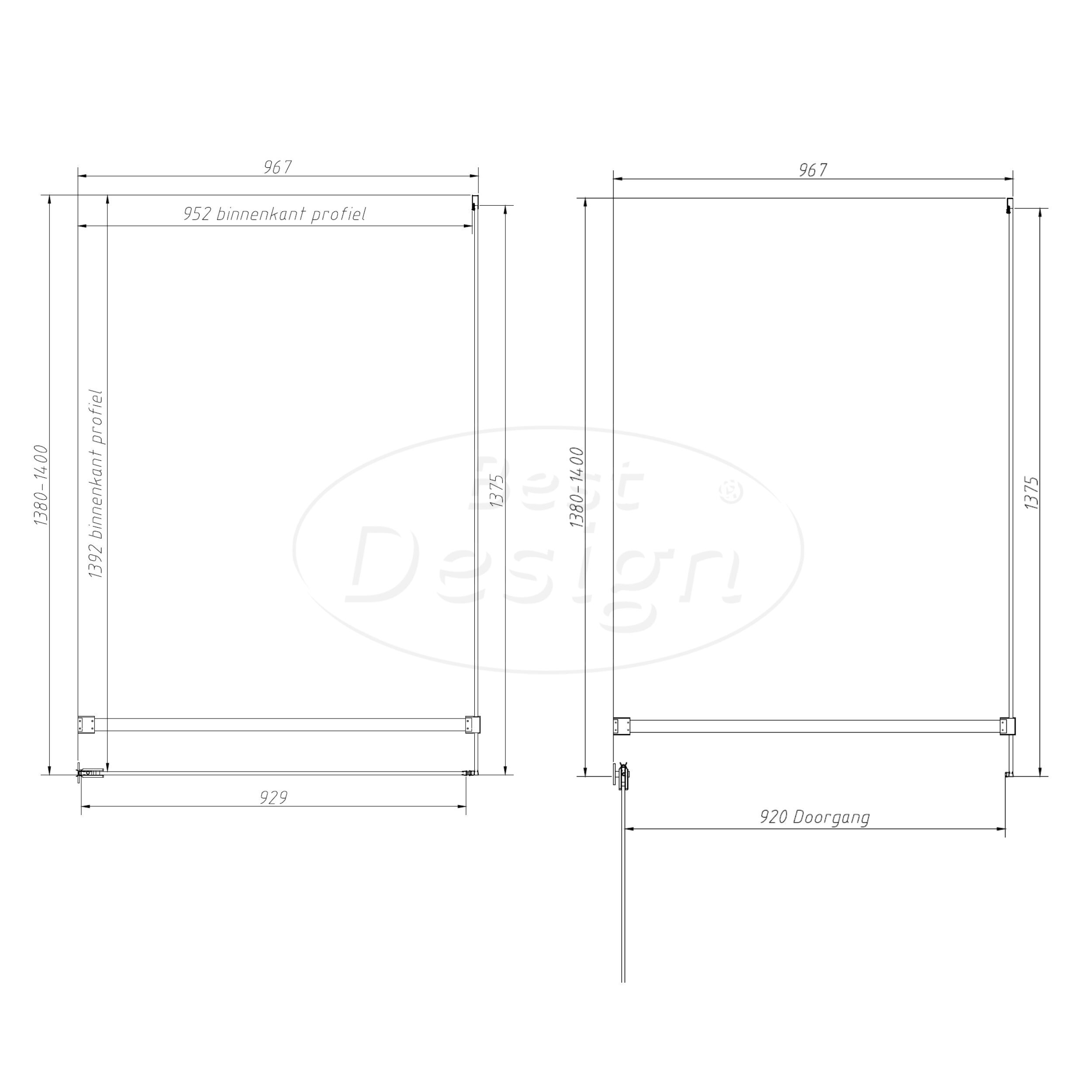 'Dalis-Nancy-Helder' douchecabine NANO 8mm glas 140 x 100 cm - Artikelnr.: 4028250