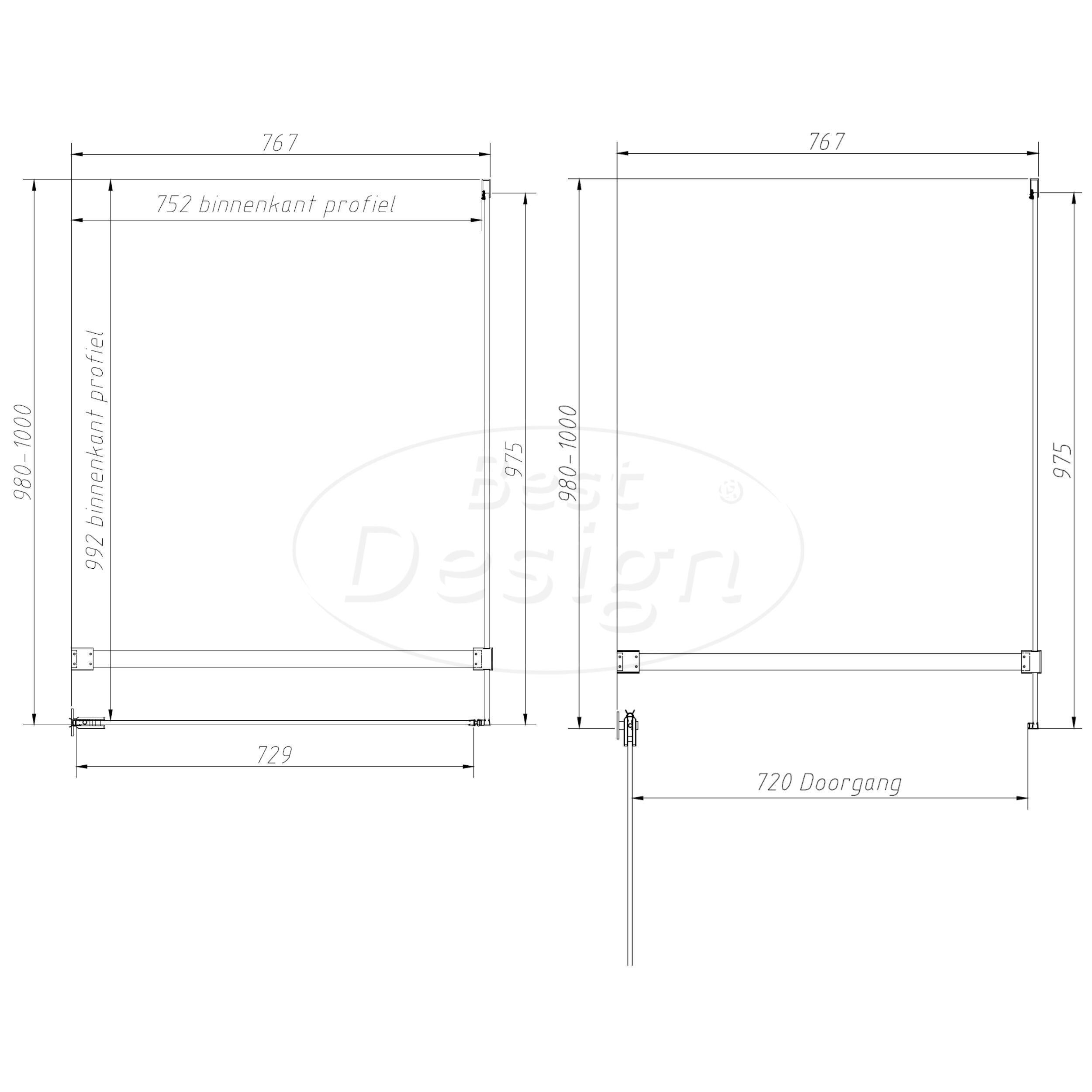 'Dalis-Nancy-Helder' douchecabine NANO 8mm glas 100 x 80 cm - Artikelnr.: 4028130