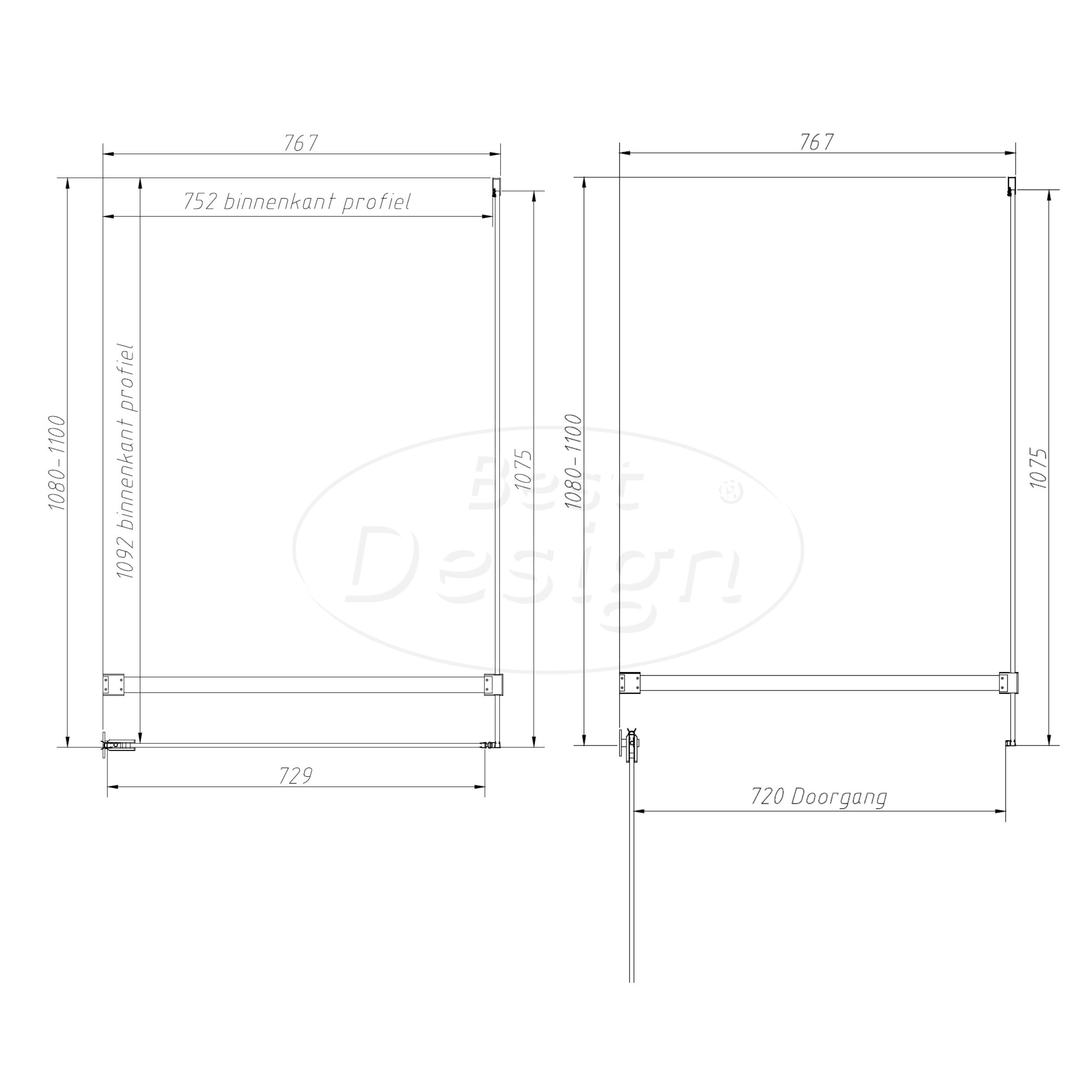 'Dalis-Nancy-Helder' douchecabine NANO 8mm glas 110 x 80 cm - Artikelnr.: 4028140
