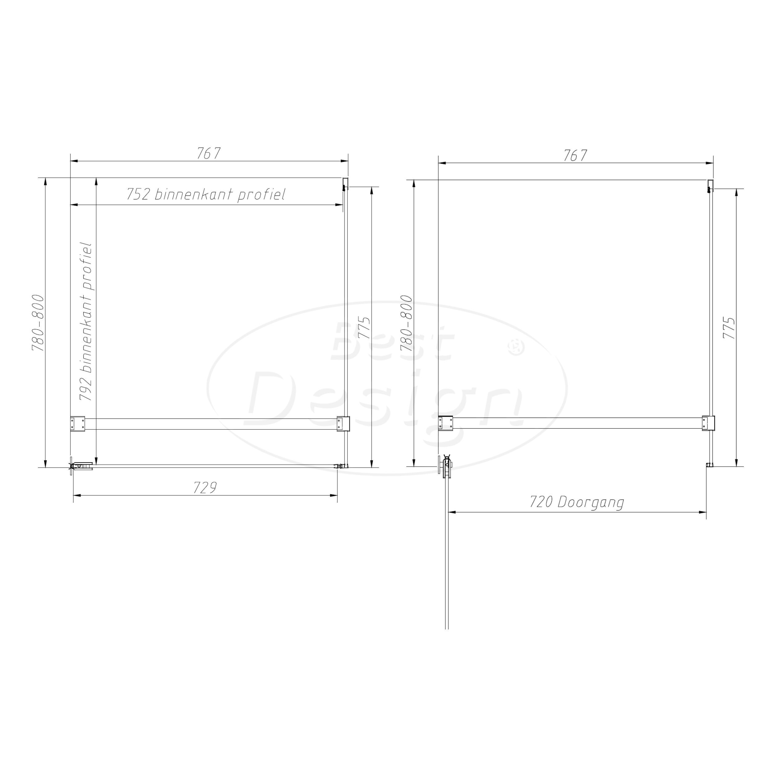 'Dalis-Nancy-Helder' douchecabine NANO 8mm glas 80 x 80 cm - Artikelnr.: 4028110