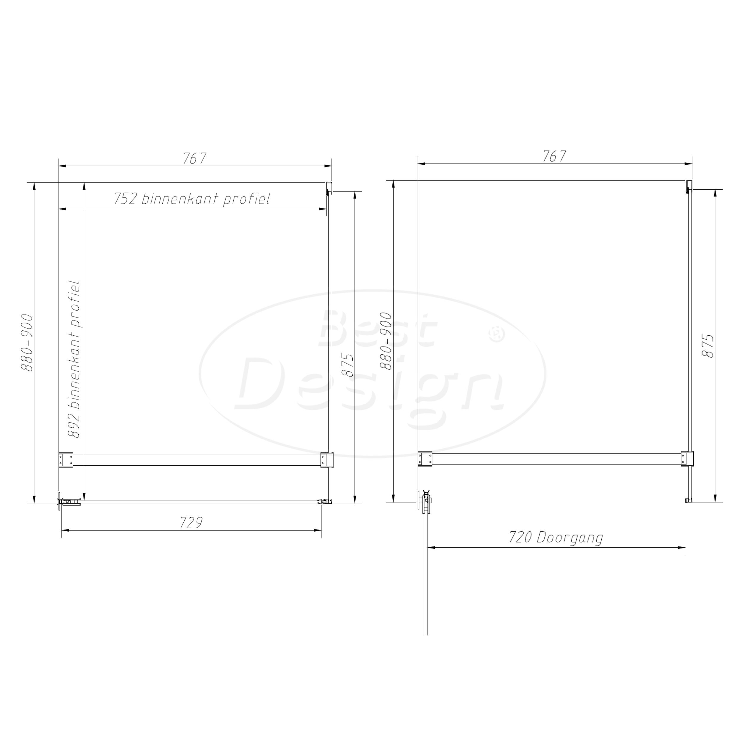 'Dalis-White-Helder' douchecabine NANO 8mm glas 90 x 80 cm - Artikelnr.: 4028720