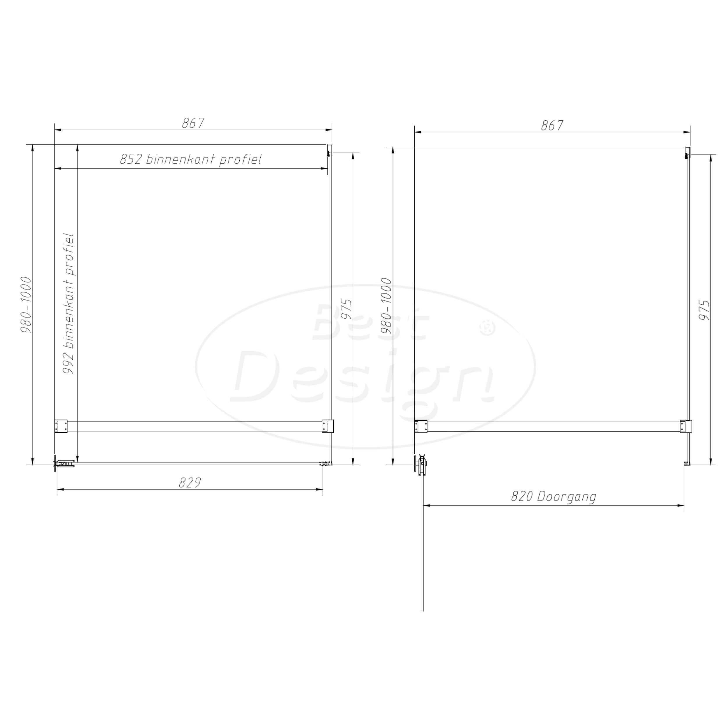 'Dalis-Nancy-Helder' douchecabine NANO 8mm glas 100 x 90 cm - Artikelnr.: 4028180