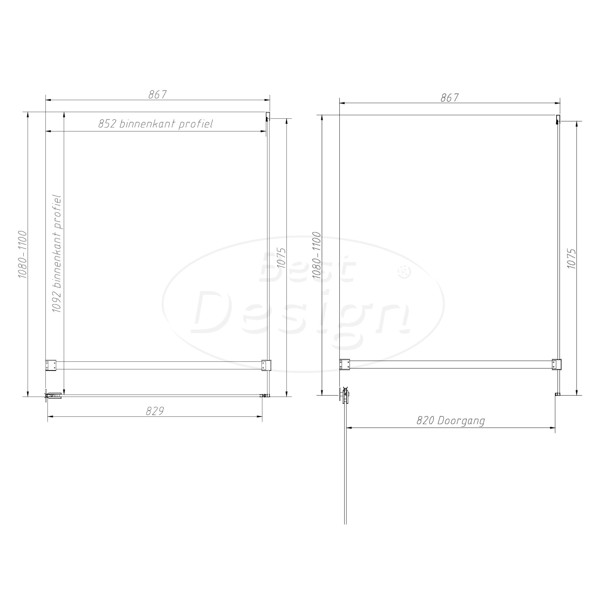 'Dalis-Nancy-Helder' douchecabine NANO 8mm glas 110 x 90 cm - Artikelnr.: 4028190