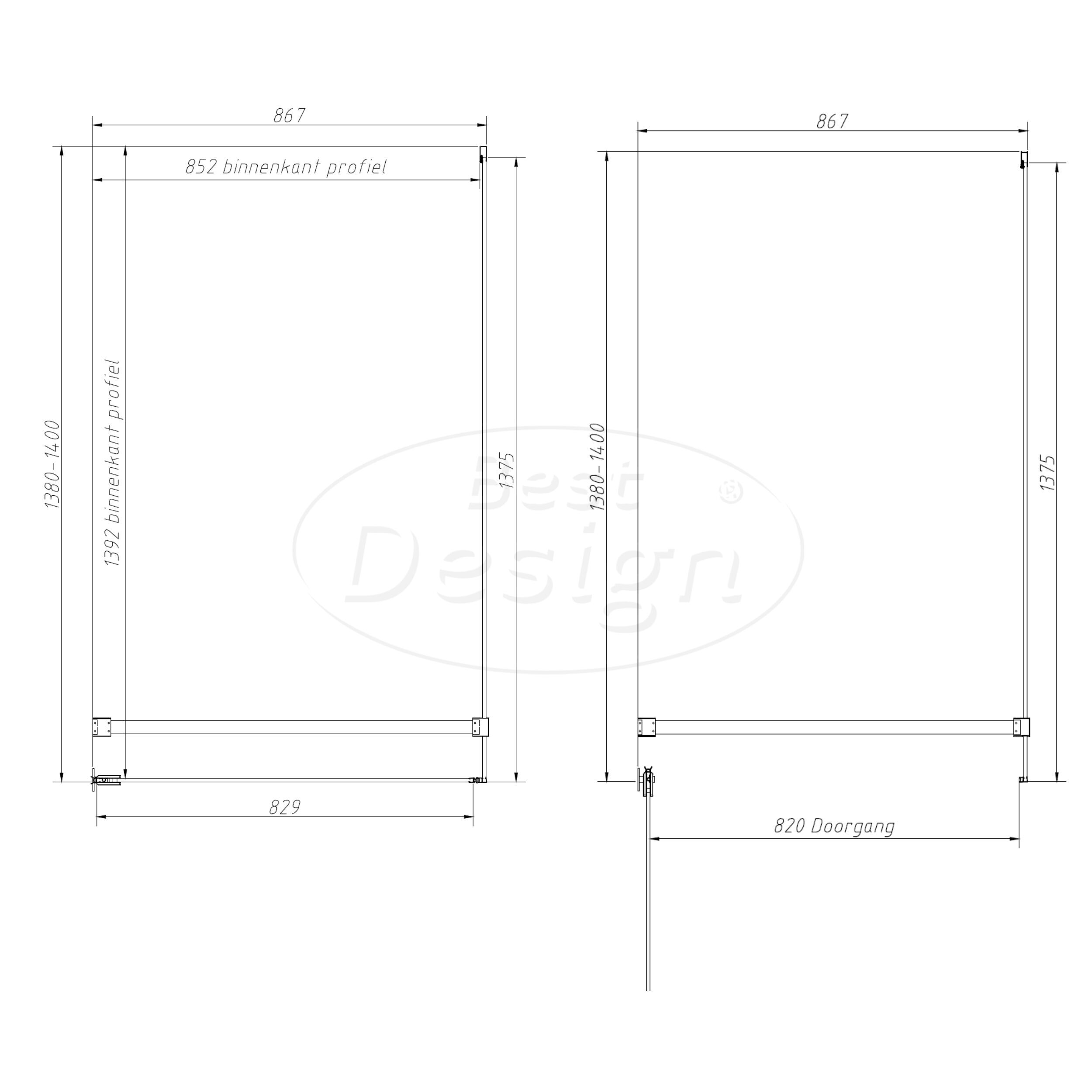 'Dalis-White-Helder' douchecabine NANO 8mm glas 140 x 90 cm - Artikelnr.: 4028810