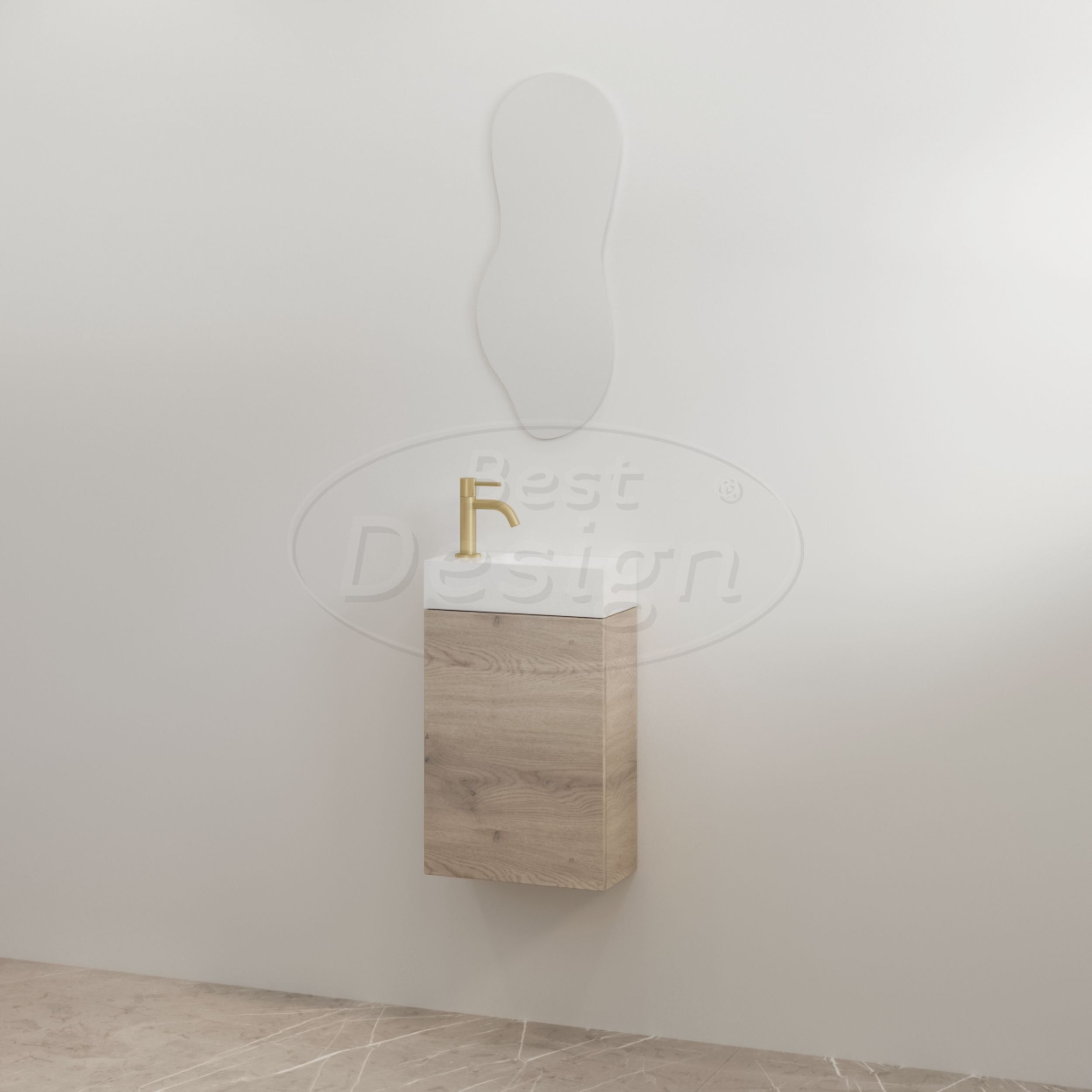 "Siva" Frosted Brown onderkast + Glans-wit fontein L&R met kraangat - Artikelnr.: 4030800