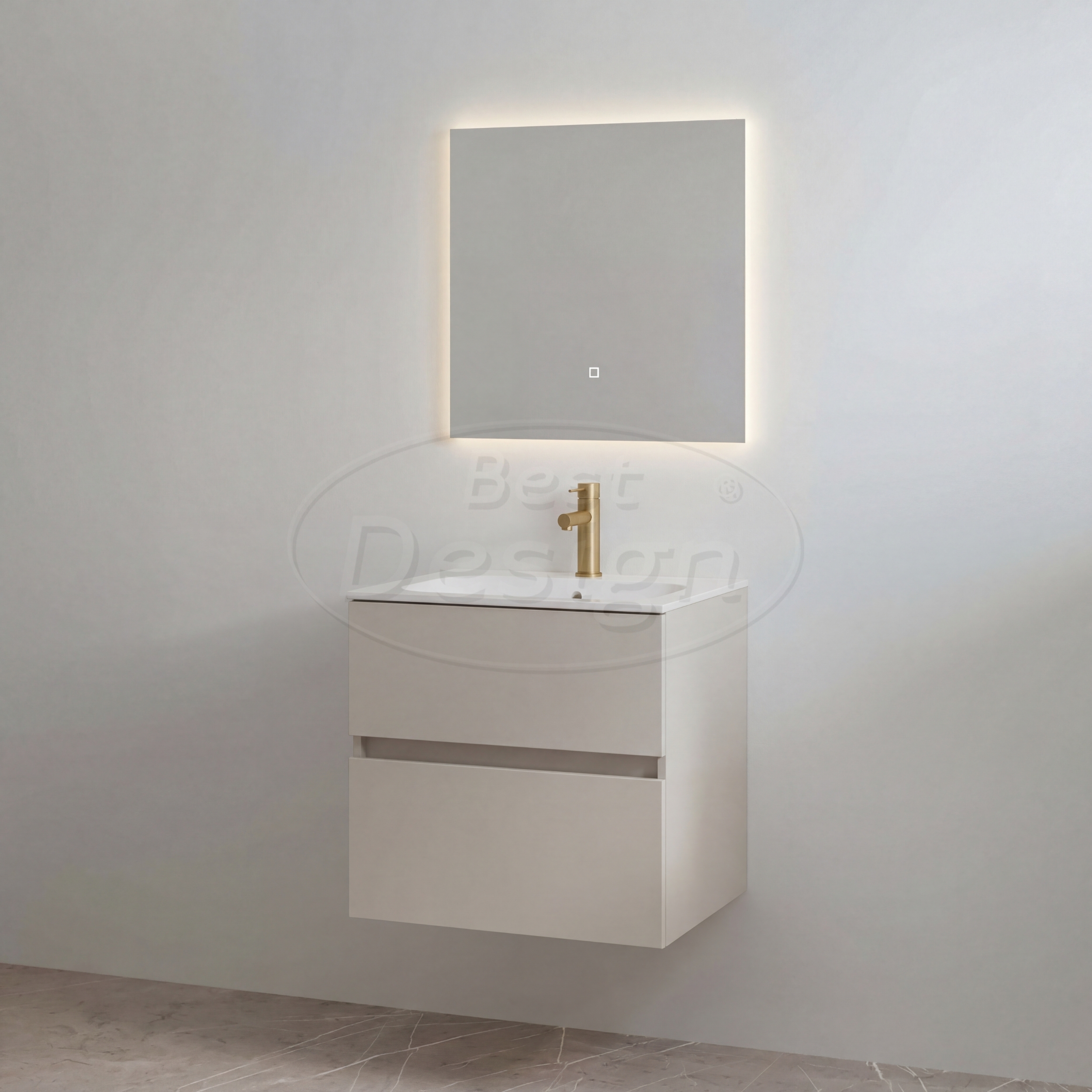"Splash-60" Mat-taupe onderkast + wastafel met kraangat 60cm - Artikelnr.: 4031230 "Splash-60" Mat-taupe onderkast + wastafel met kraangat 60cm - Artikelnr.: 4031230