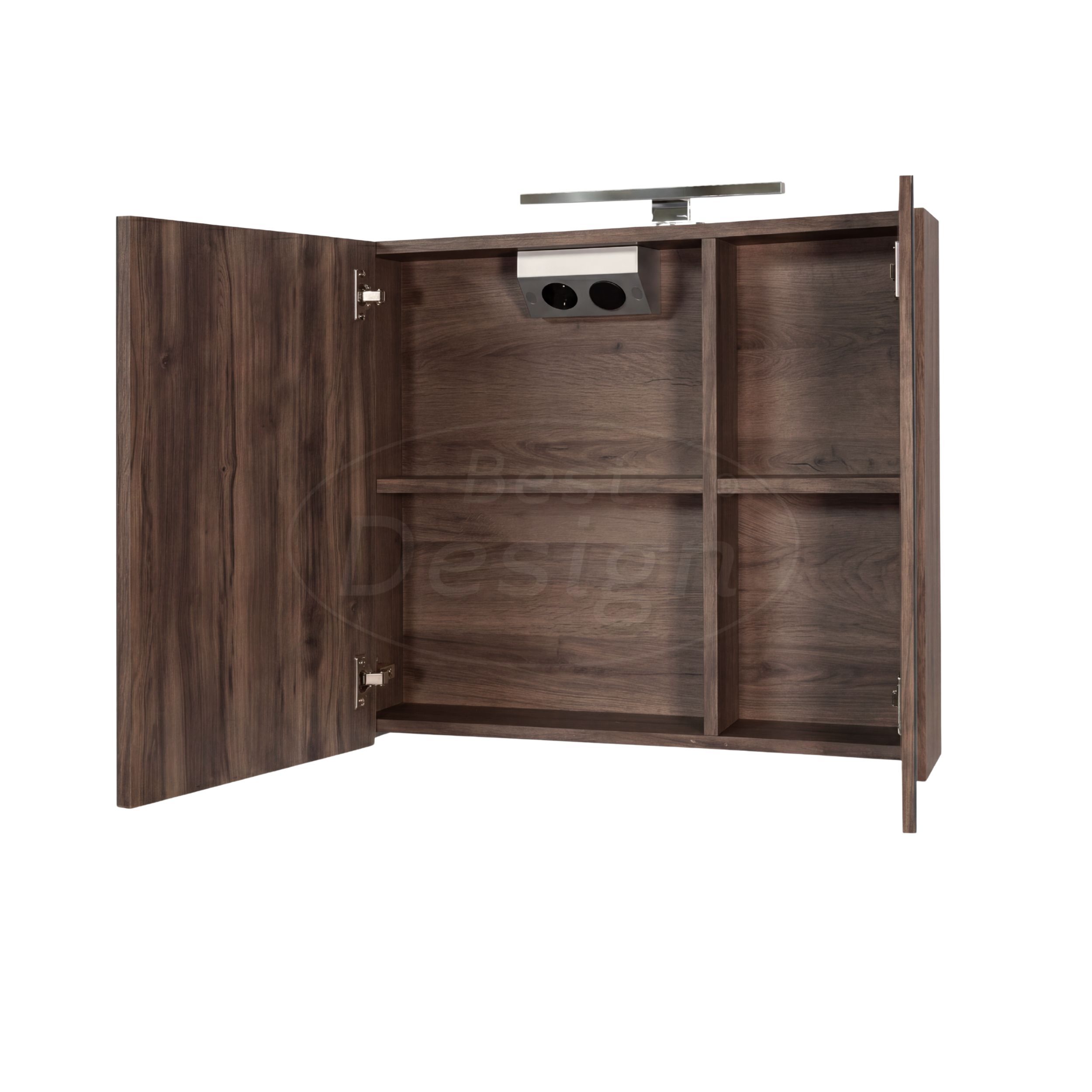 "Happy-Espresso-Brown" MDF spiegelkast + verlichting 60x60cm - Artikelnr.: 4031390
