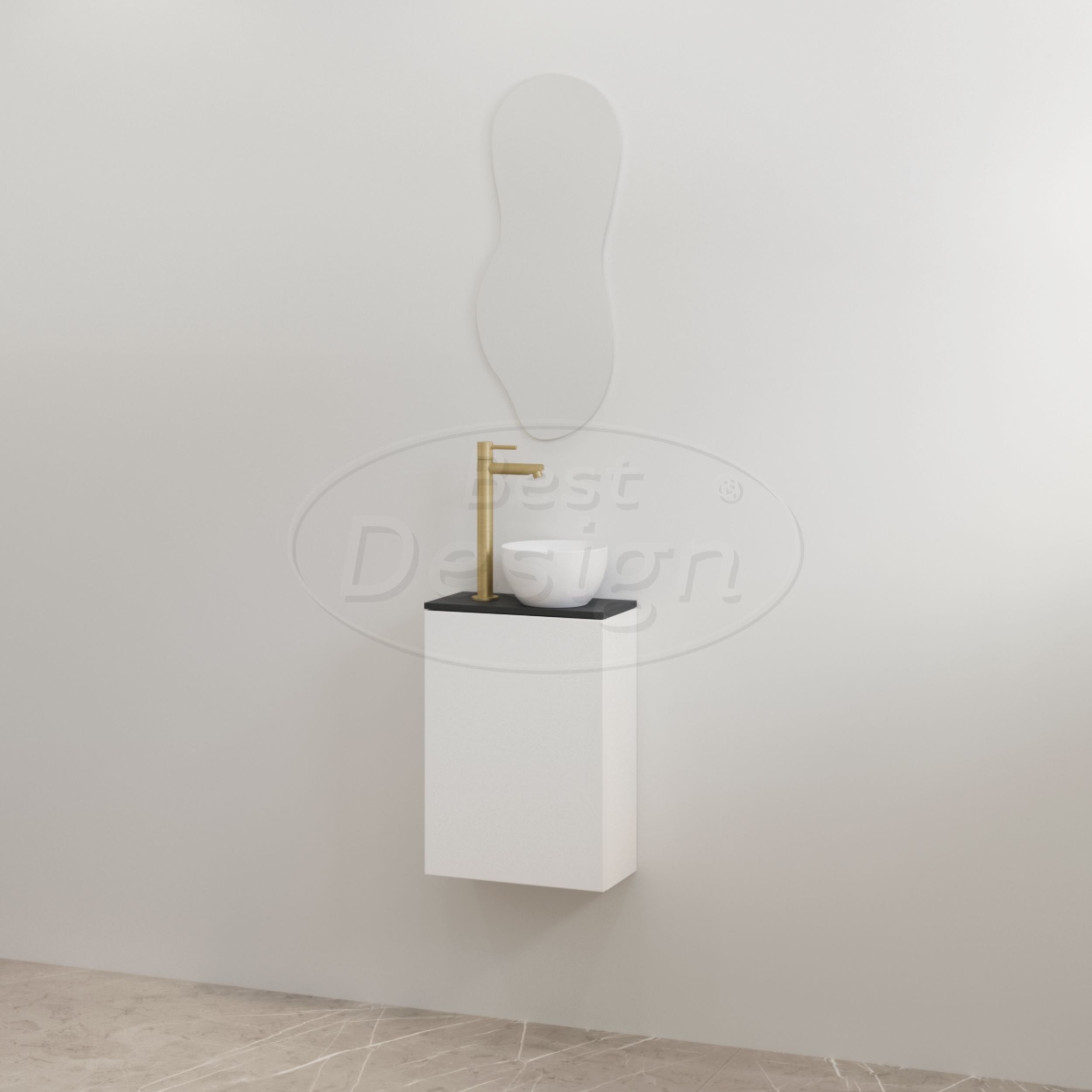 "Siva" Glans-wit onderkast + Mat-zwart meubelblad - Artikelnr.: 4031020