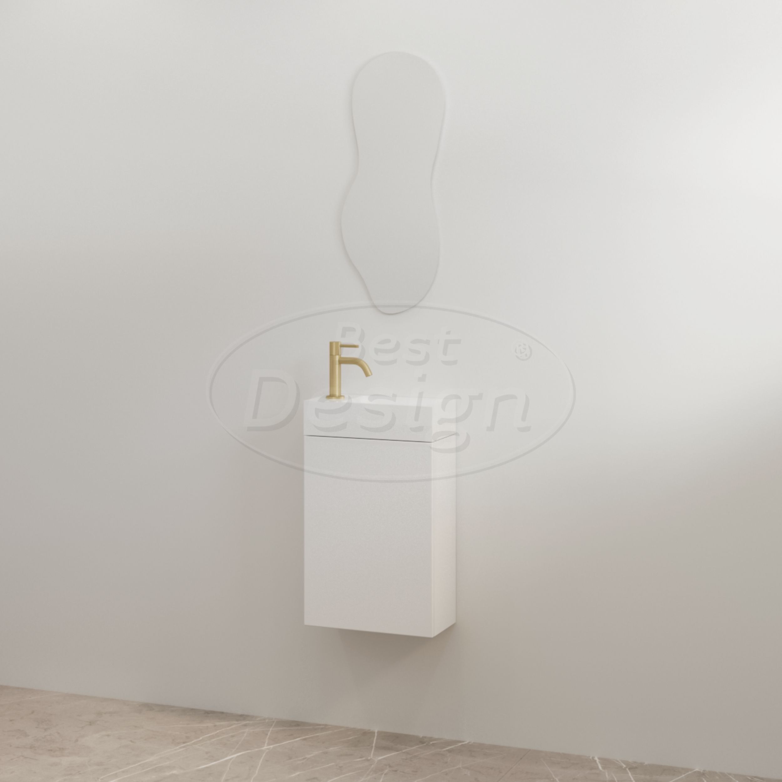 "Siva" Mat-wit onderkast + Glans-wit fontein L&R met kraangat - Artikelnr.: 4030910