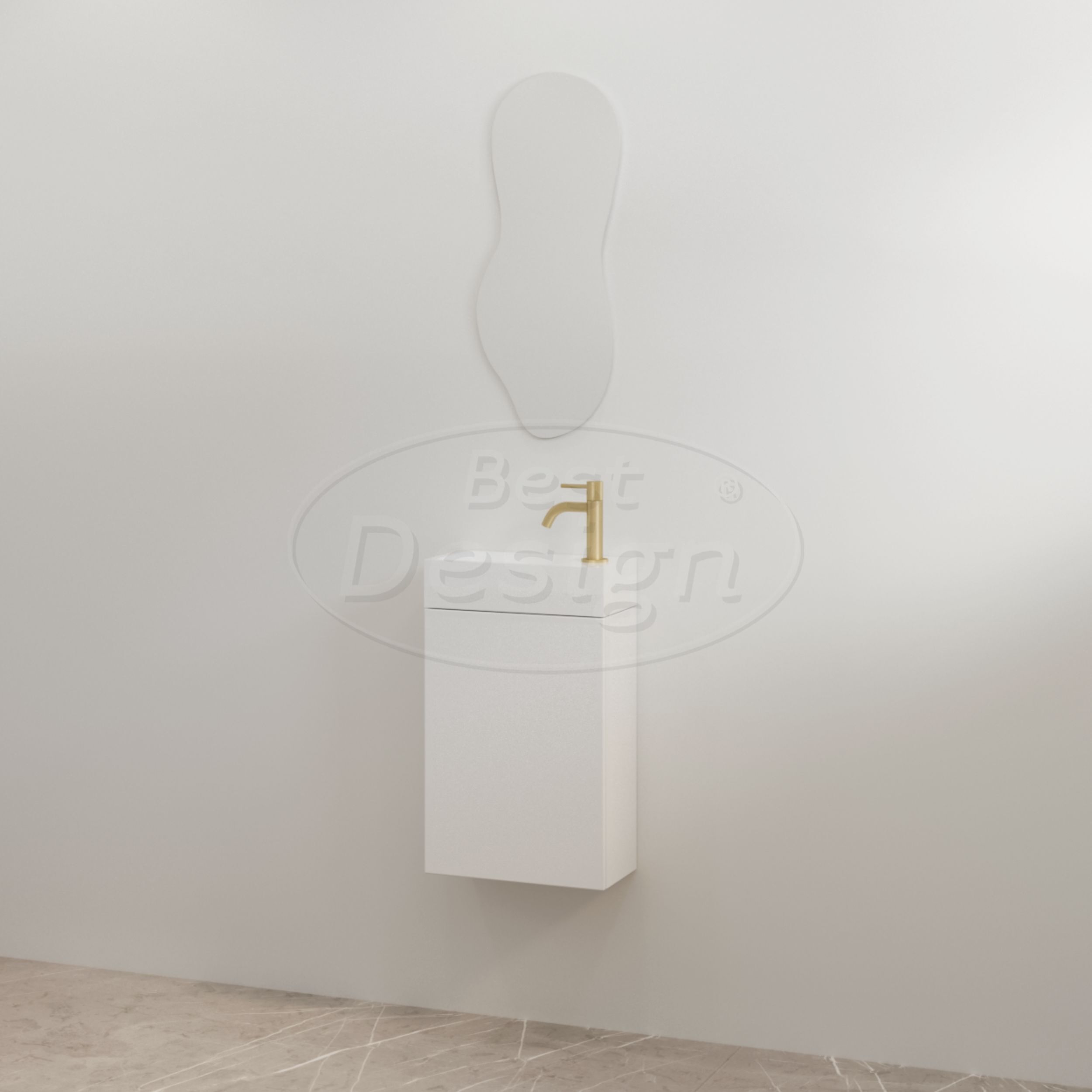 "Siva" Mat-wit onderkast + Glans-wit fontein L&R met kraangat - Artikelnr.: 4030910