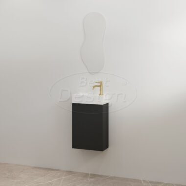 "Siva" Mat-zwart onderkast + Glans-wit fontein L&R met kraangat - Artikelnr.: 4030970