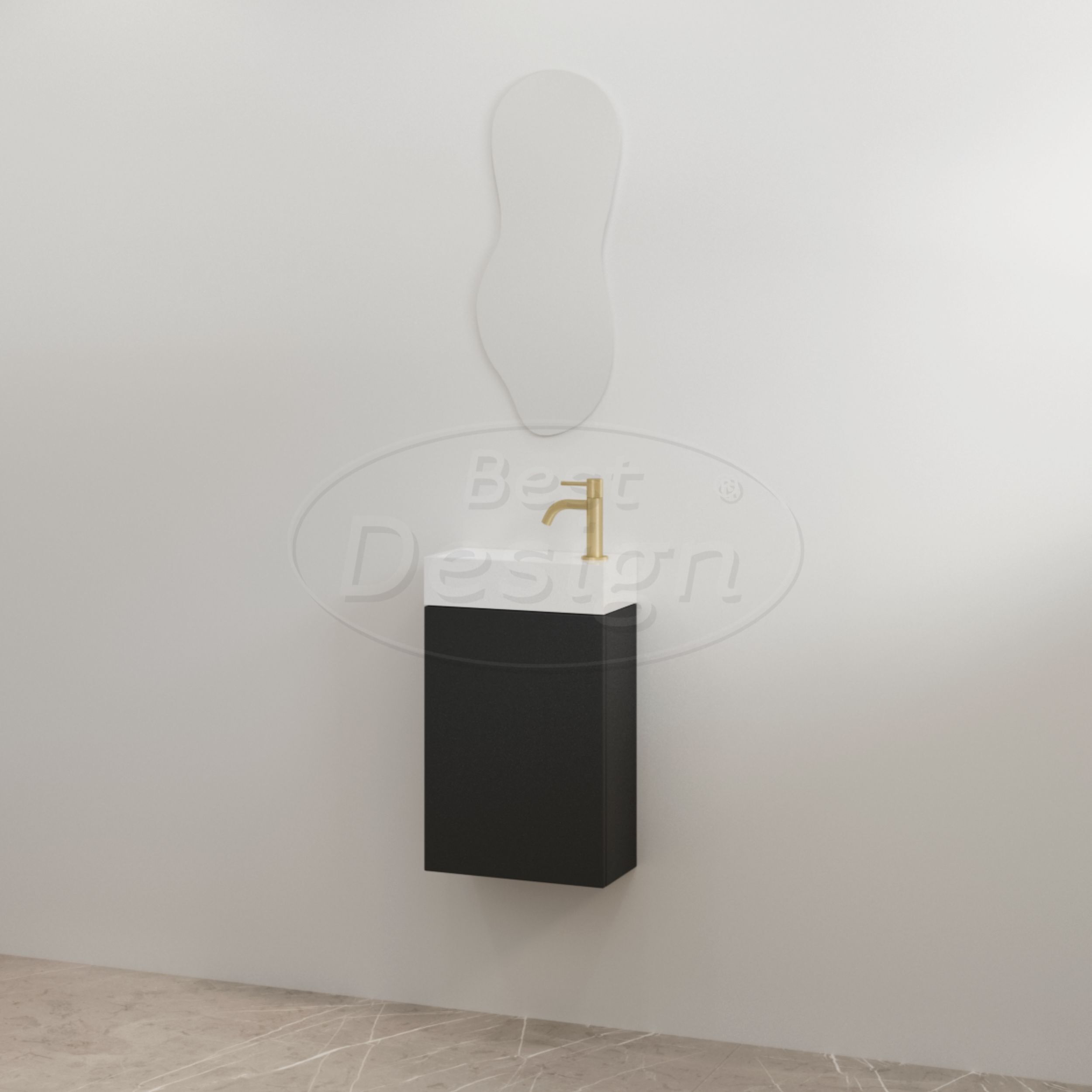 "Siva" Mat-zwart onderkast + Glans-wit fontein L&R met kraangat - Artikelnr.: 4030970