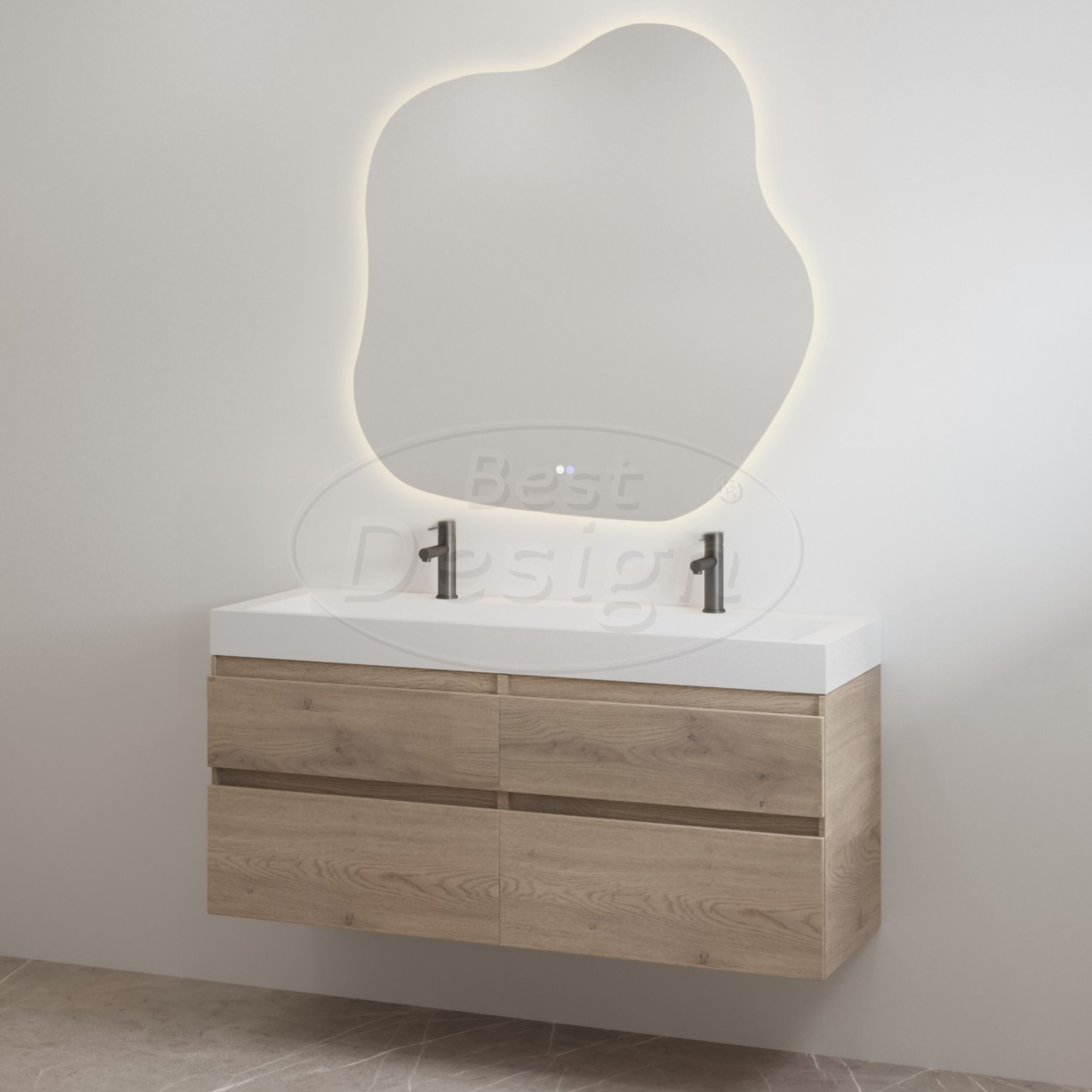"Borvani-120" Frosted Brown onderkast + wastafel mat-wit 120 cm - Artikelnr.: 4032090