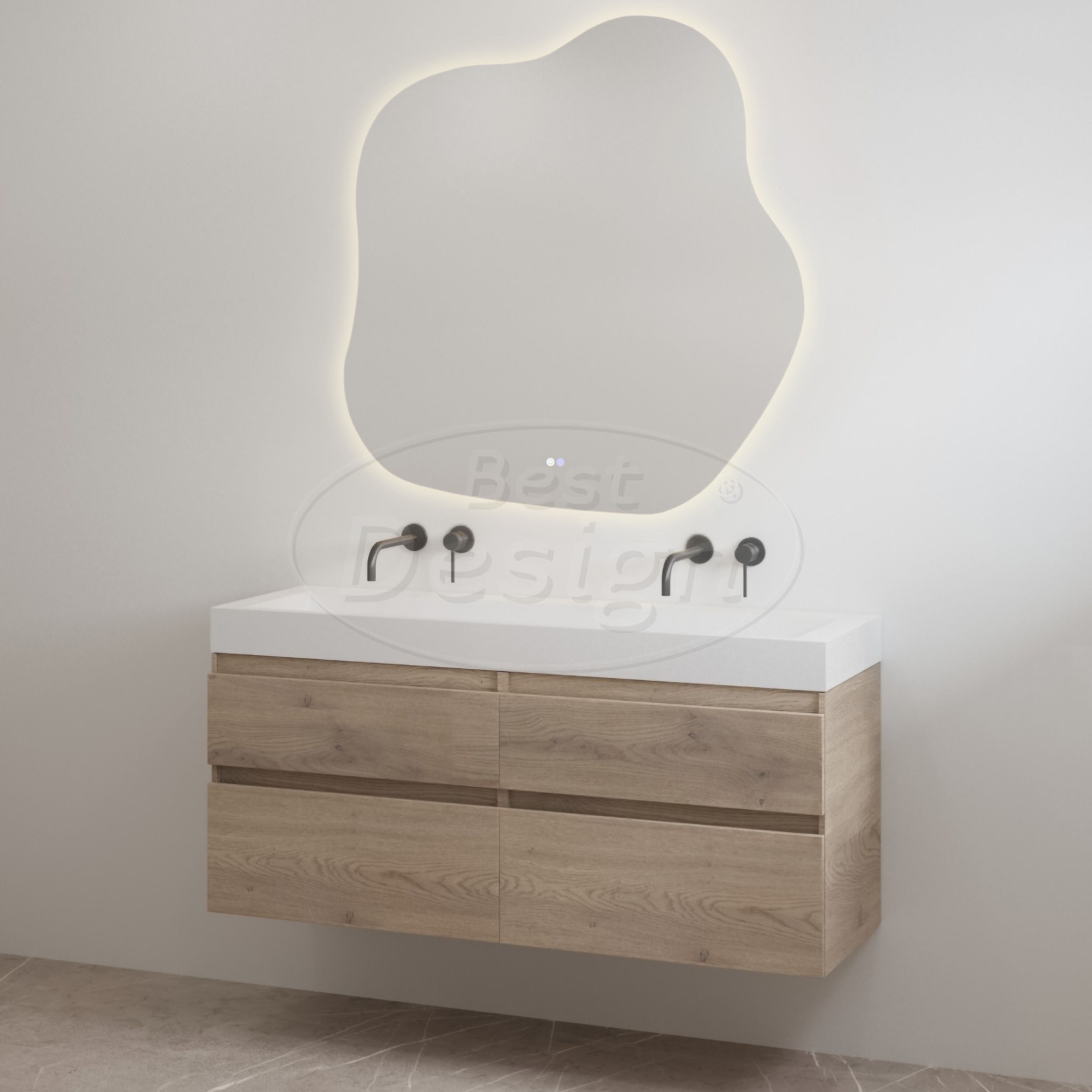 "Borvani-120" Frosted Brown onderkast + wastafel mat-wit 120 cm - Artikelnr.: 4032090