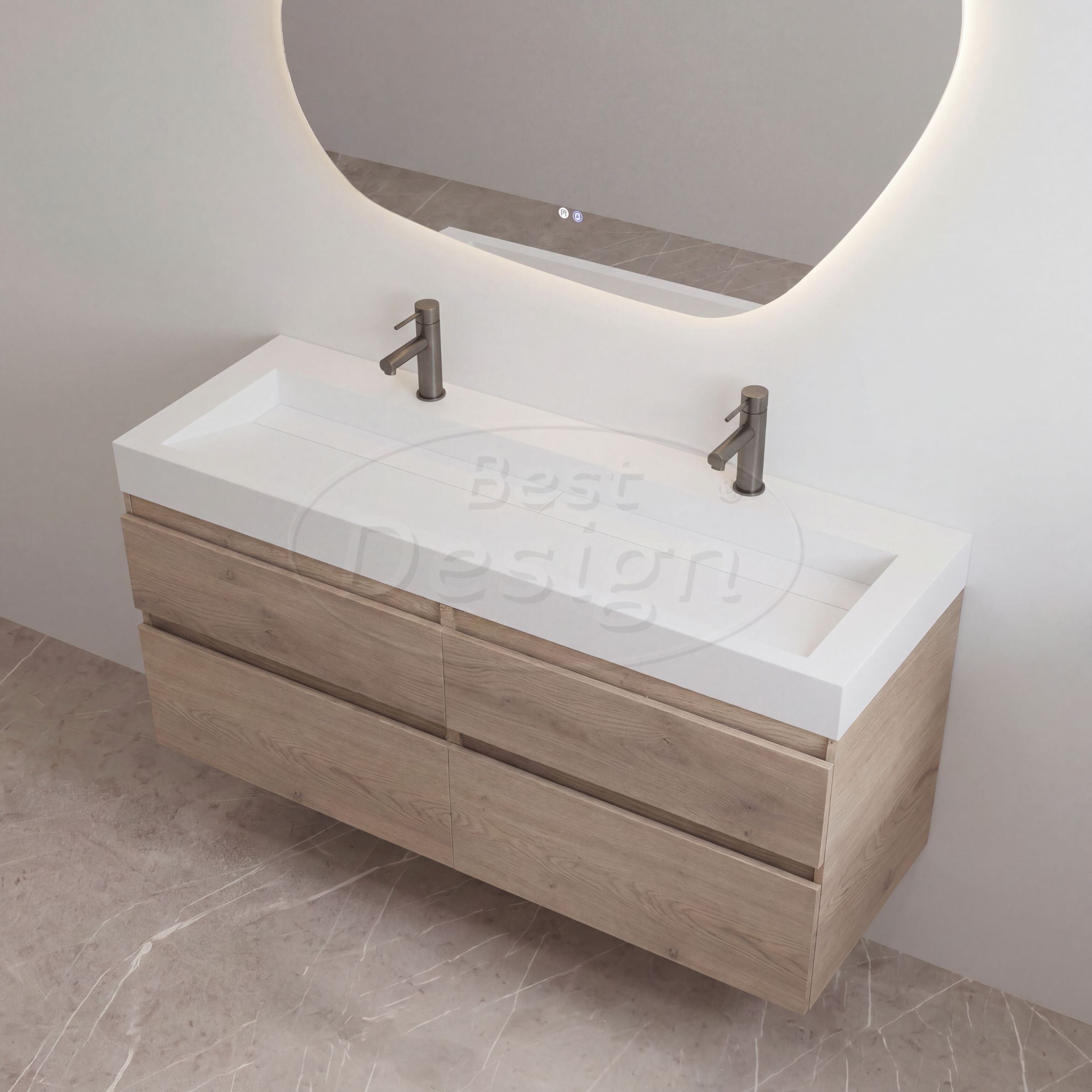 "Borvani-120" Frosted Brown onderkast + wastafel mat-wit 120 cm - Artikelnr.: 4032090