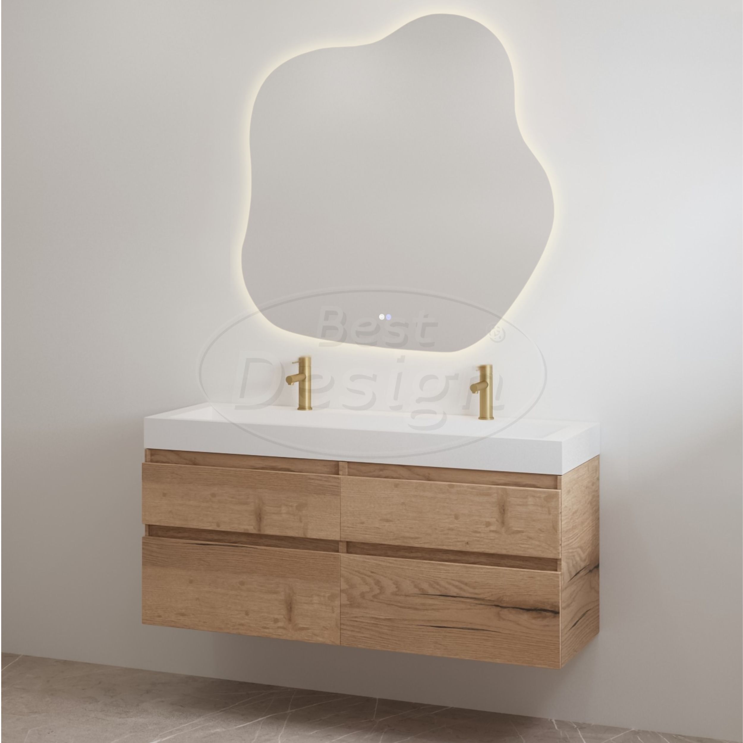 "Borvani-120" Halifax onderkast + wastafel glans-wit 120 cm - Artikelnr.: 4031790