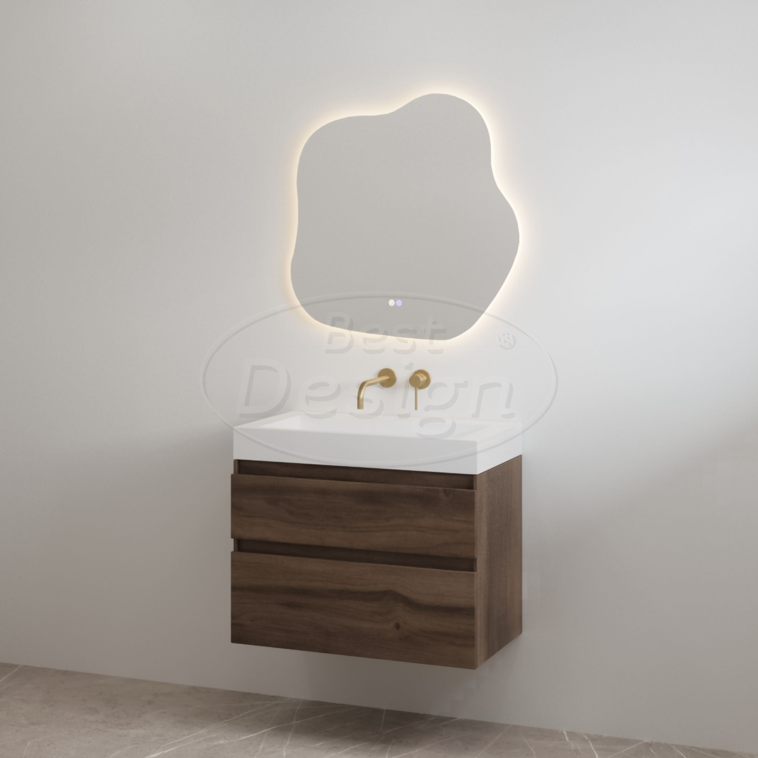 "Borvani-100" Espresso Brown onderkast + wastafel glans-wit 100 cm - Artikelnr.: 4031840