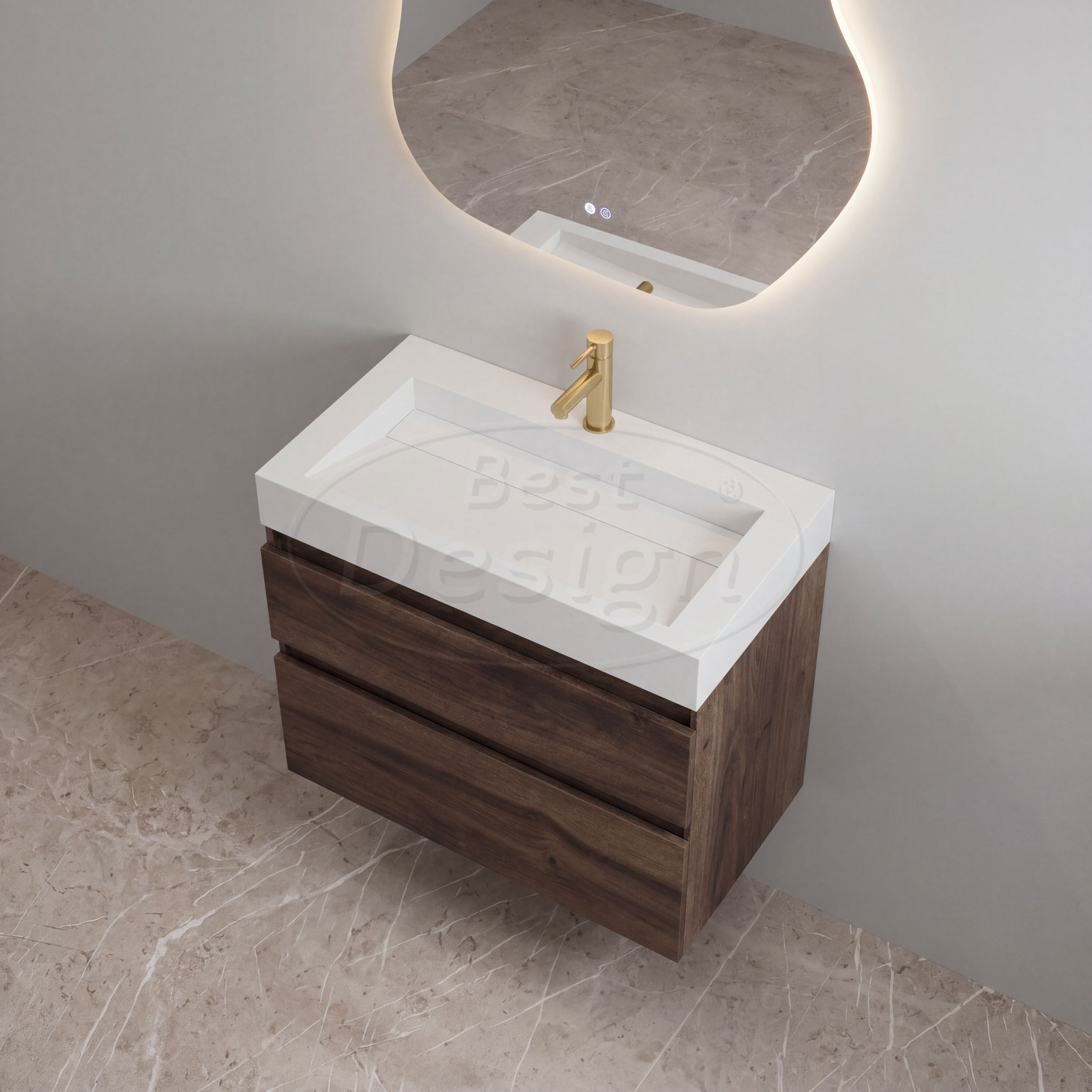 "Borvani-100" Espresso Brown onderkast + wastafel glans-wit 100 cm - Artikelnr.: 4031840
